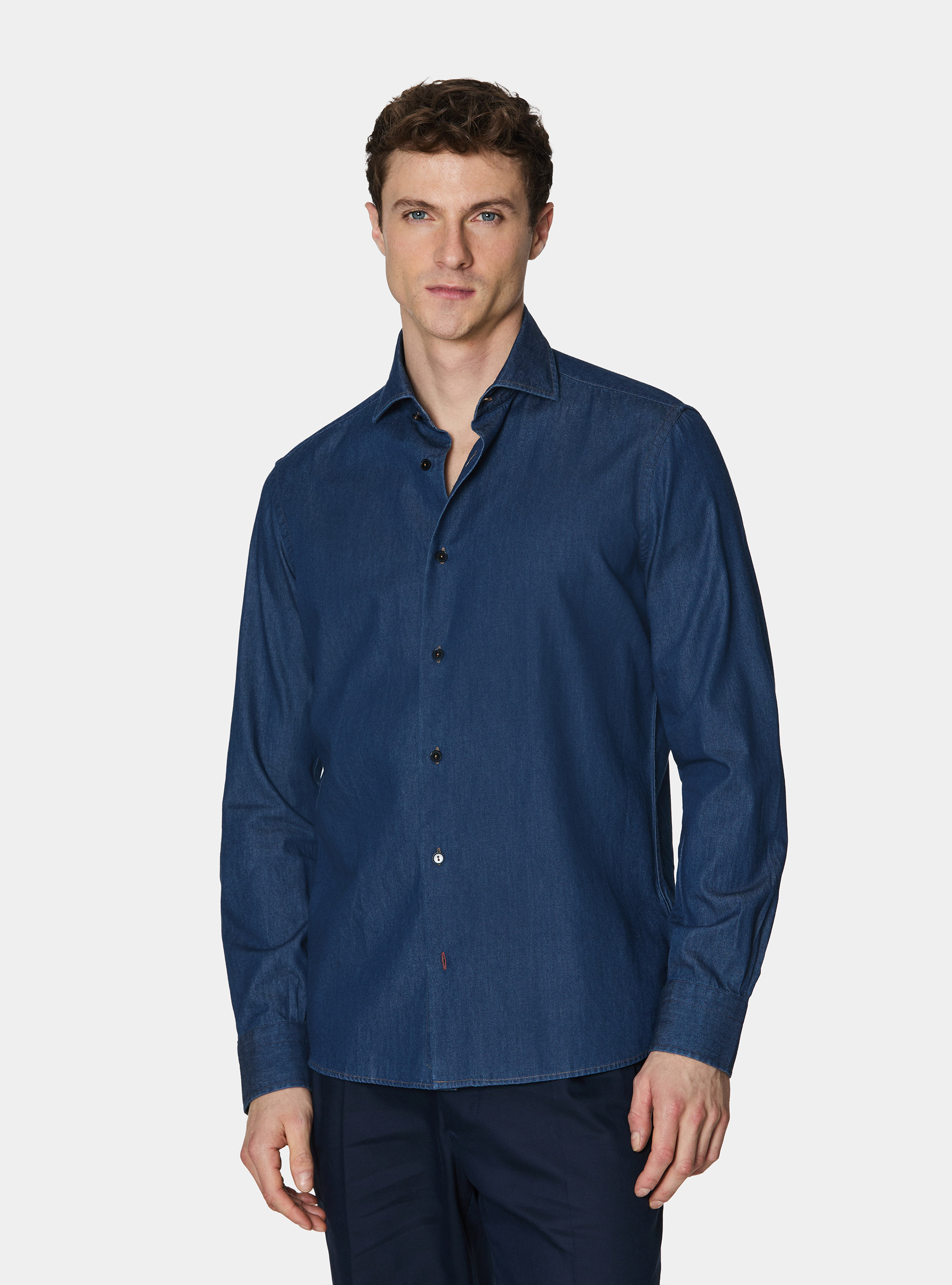 Chemise en denim de coton chambray, BLEU MARINE
