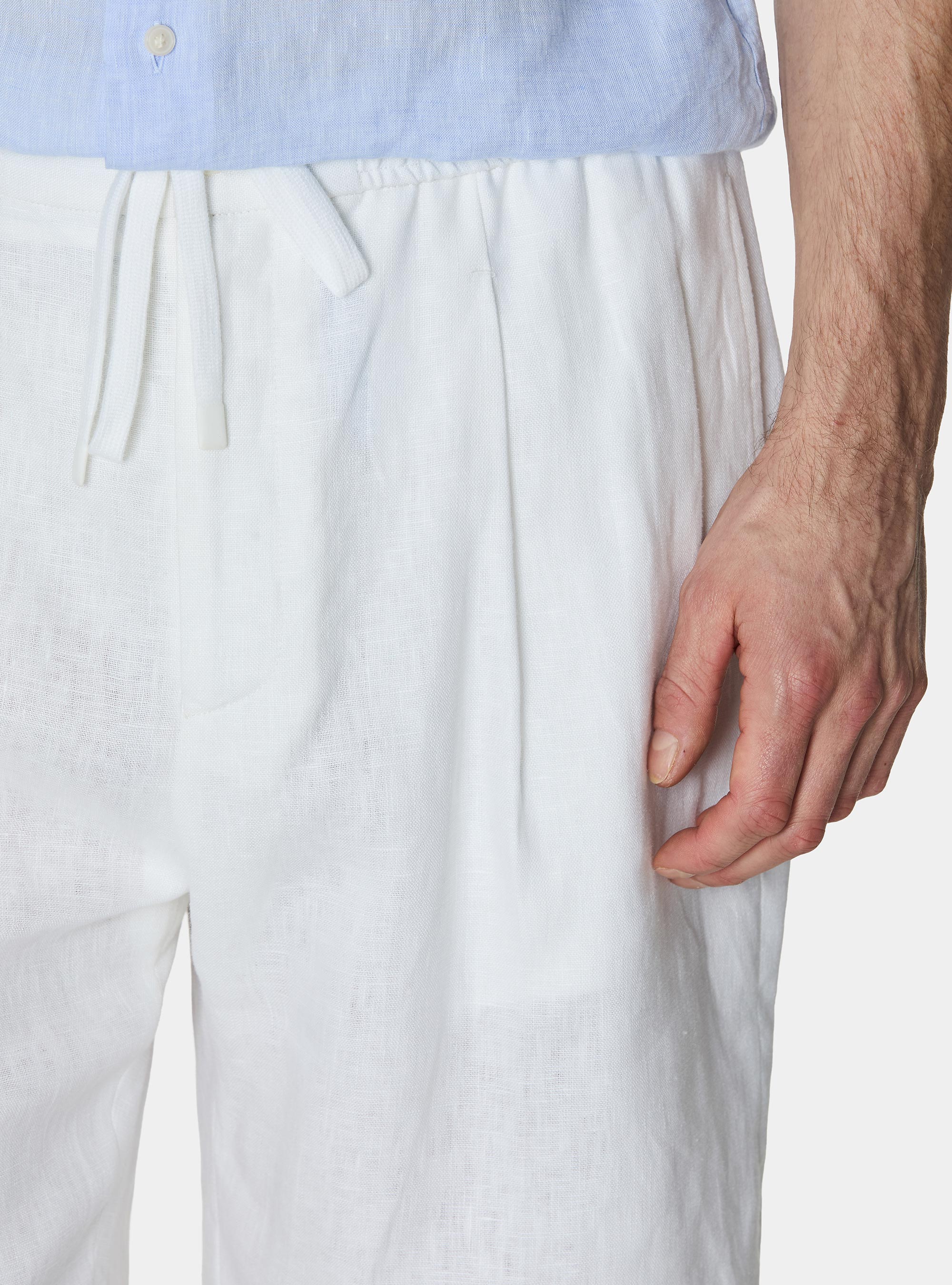 Linen Bermuda shorts with drawstring, WHITE