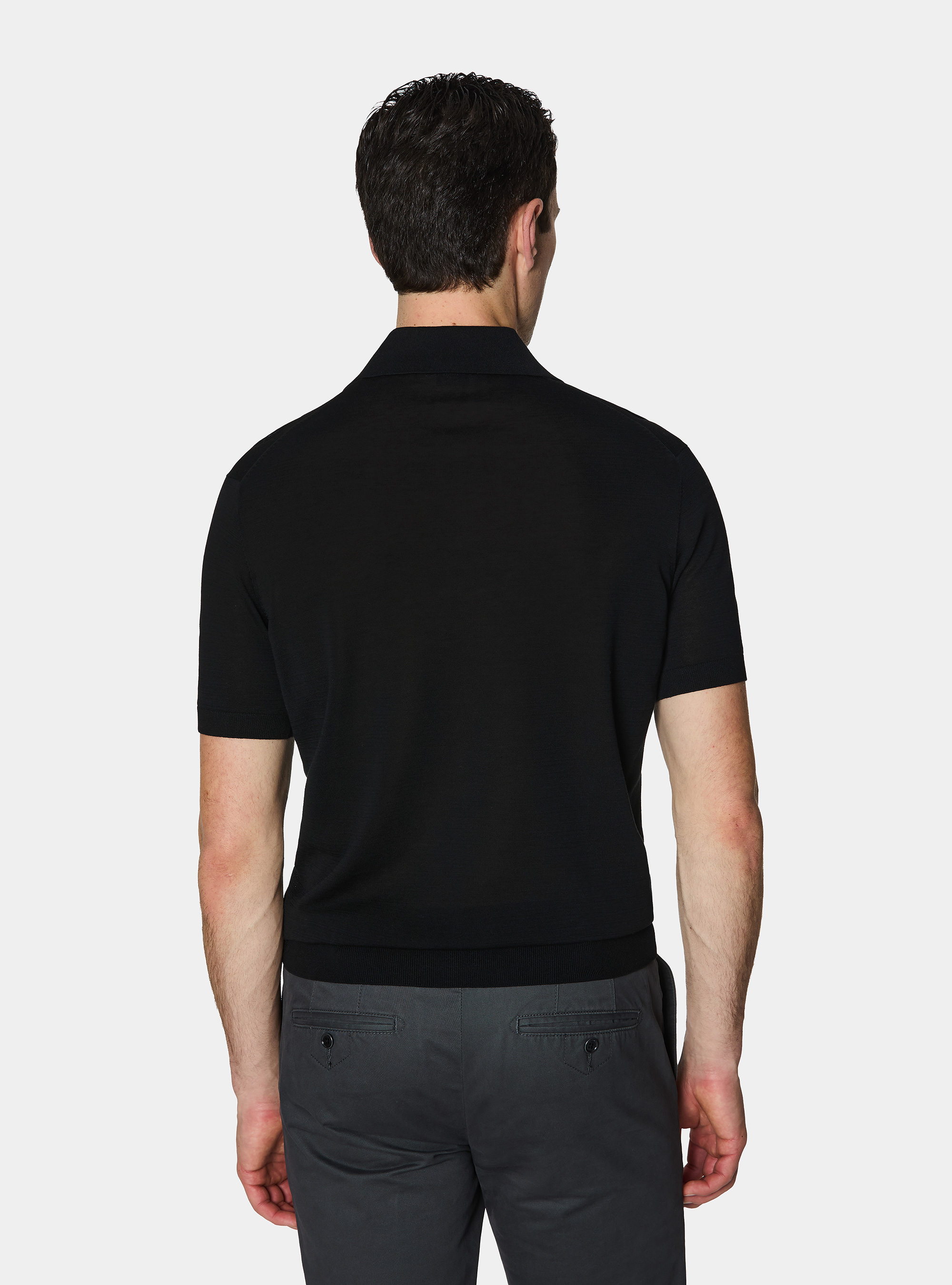 Cotton and silk polo shirt, BLACK