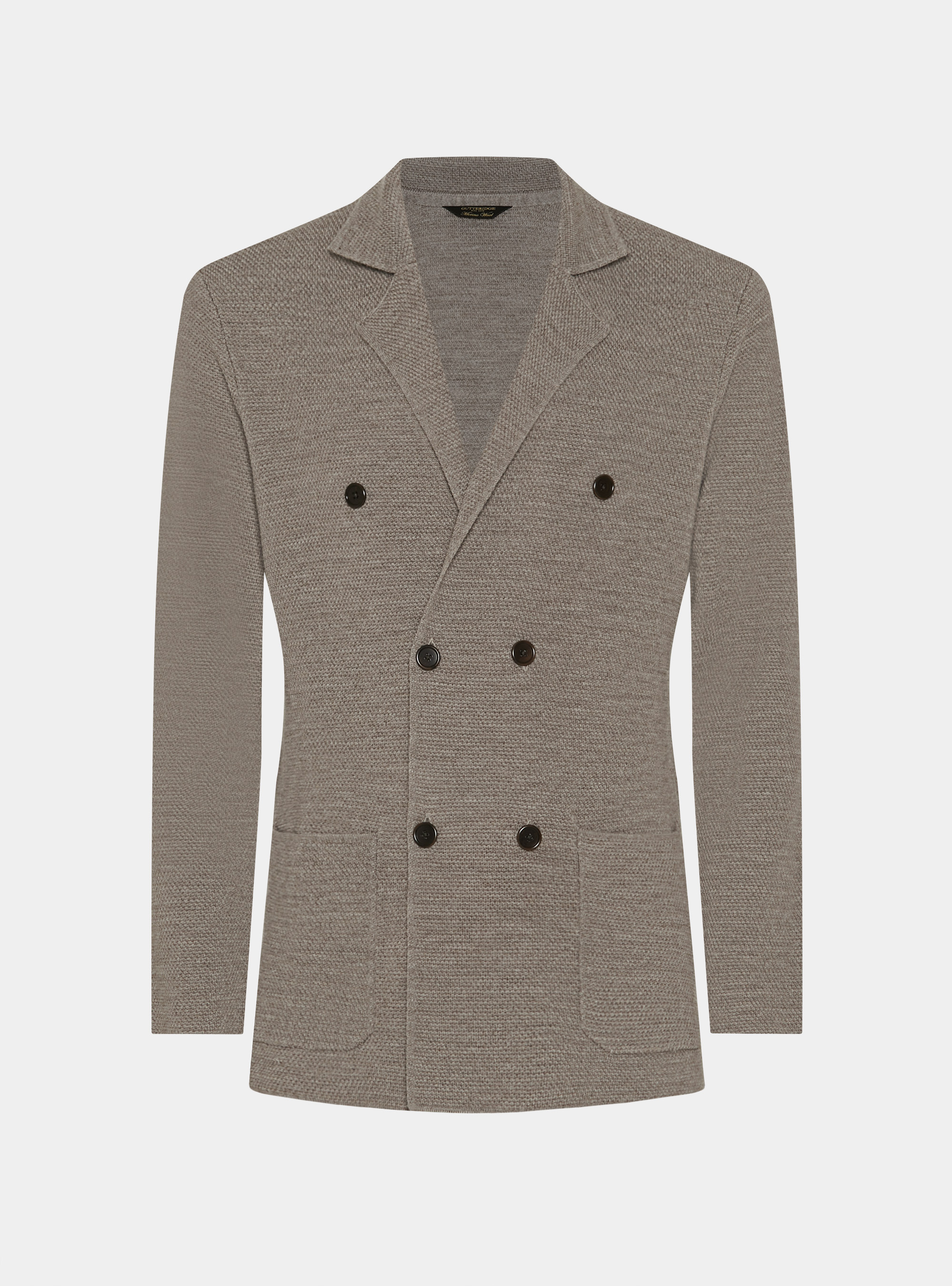Chaqueta de punto con doble botonadura de lana merina, BARRO