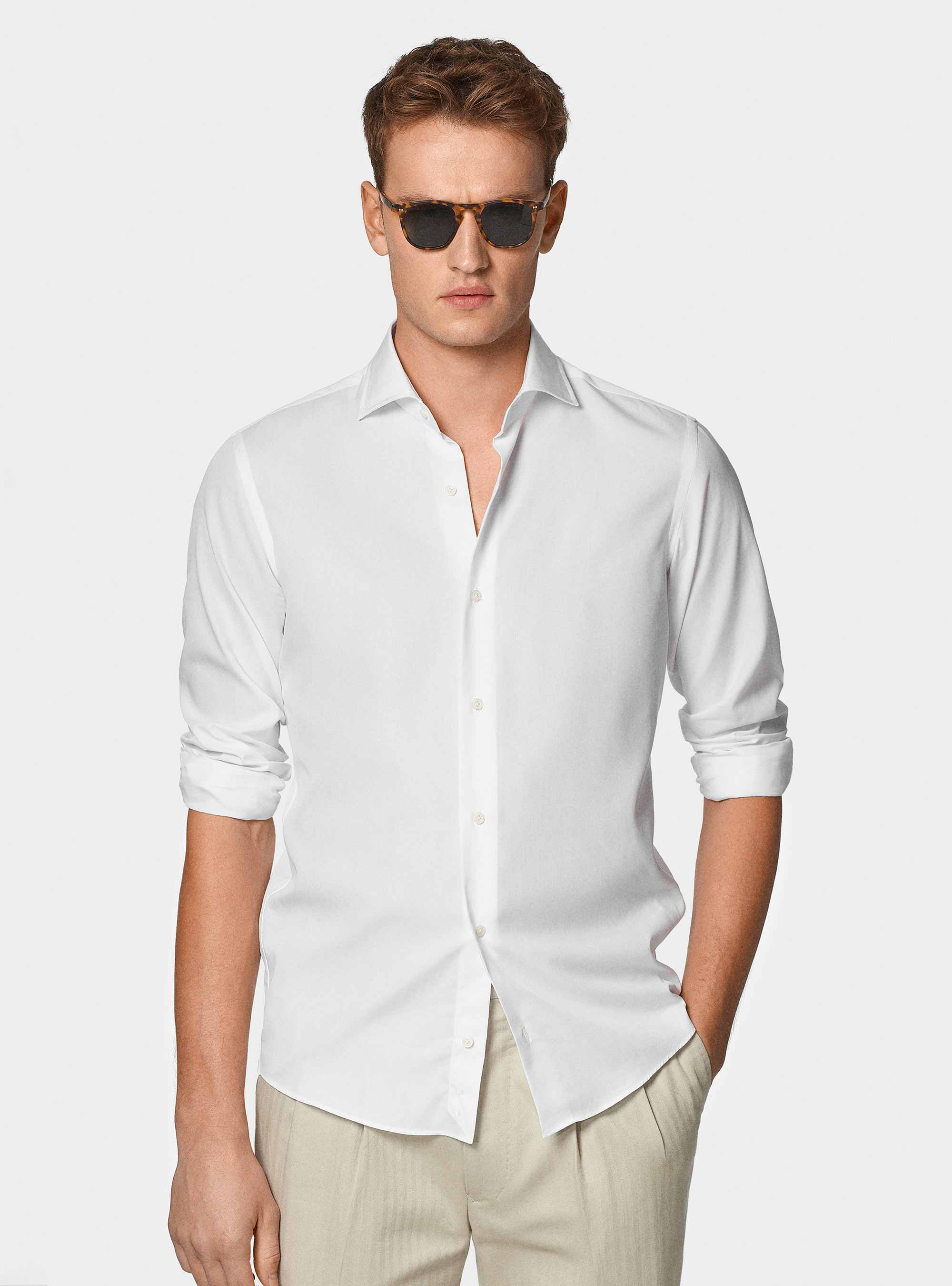 Camisa fil a fil de algod&oacute;n, BLANCO