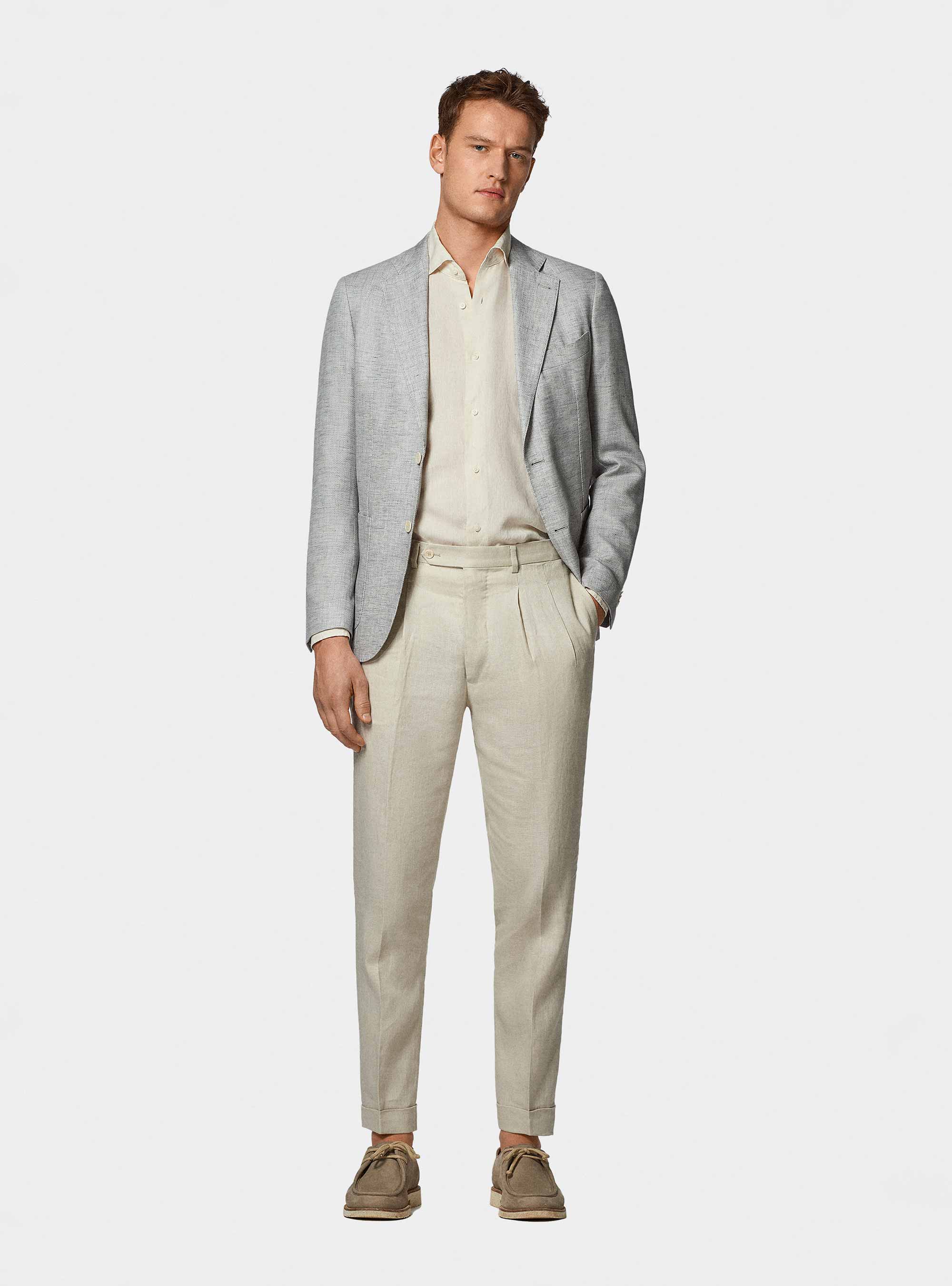 Giacca in misto lino e cotone, GRIGIO CHIARO 0256C
