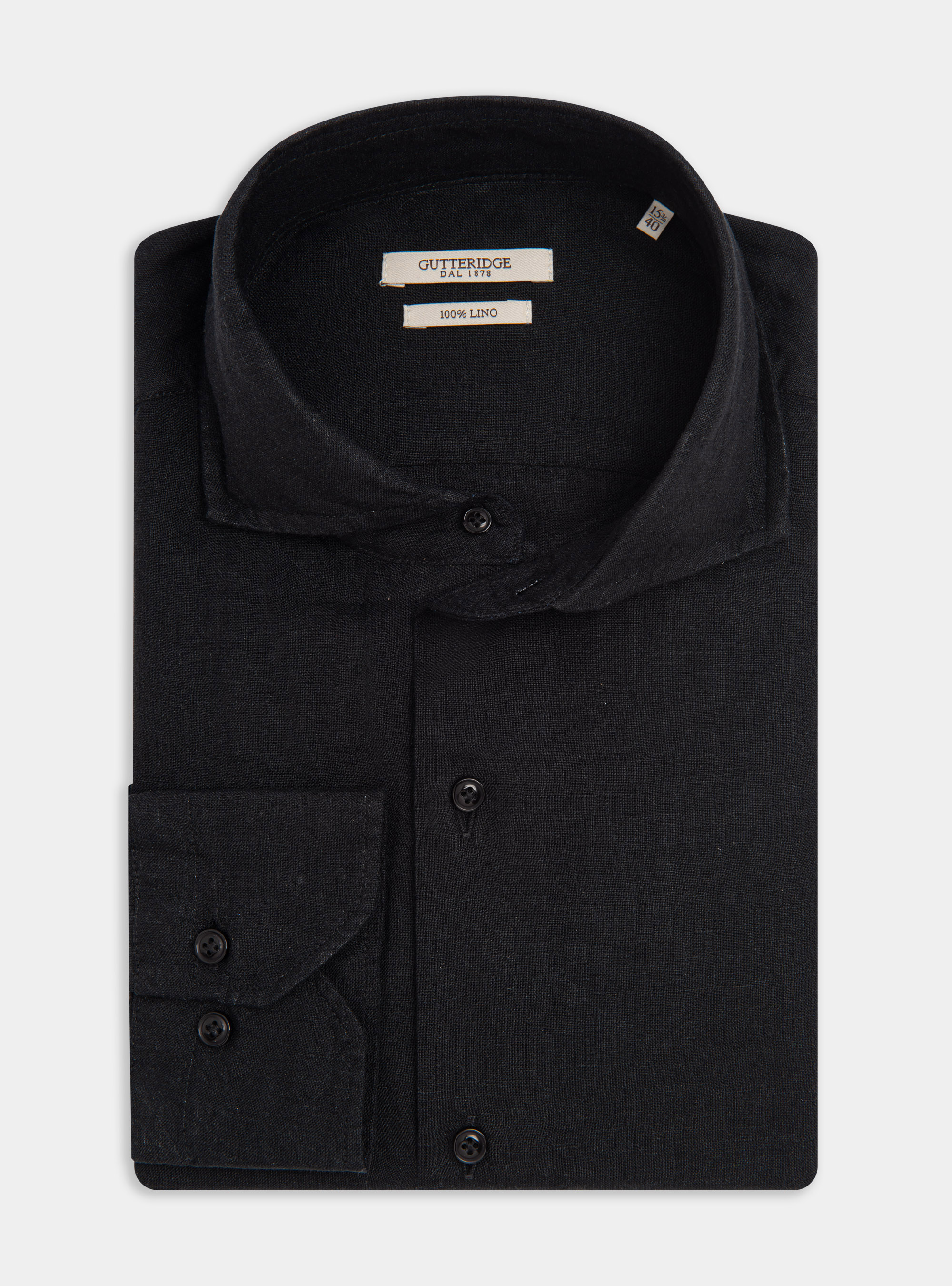 Chemise &agrave; col fran&ccedil;ais en pur lin, NOIR