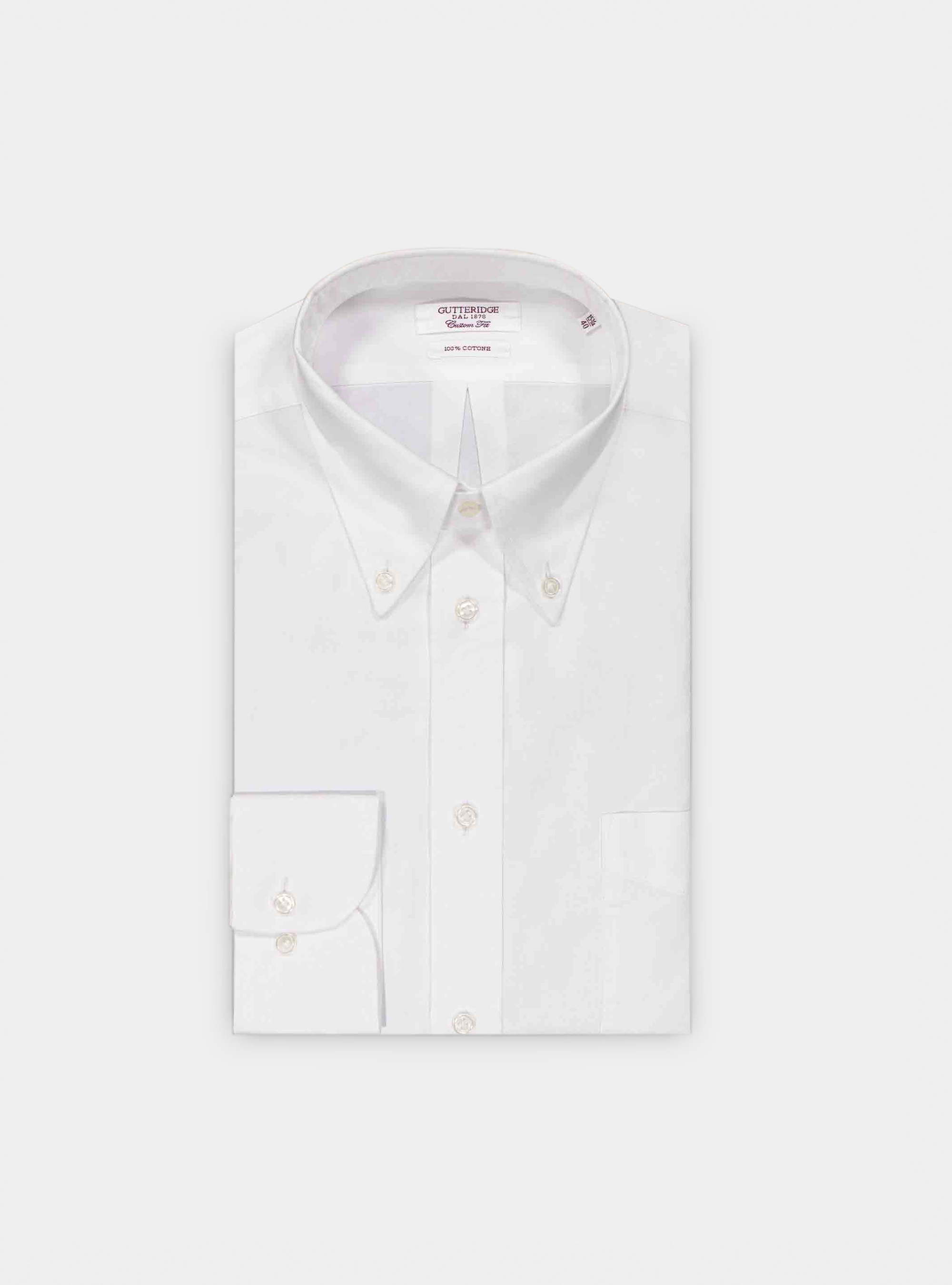 Camicia custom collo button down in oxford, BIANCO