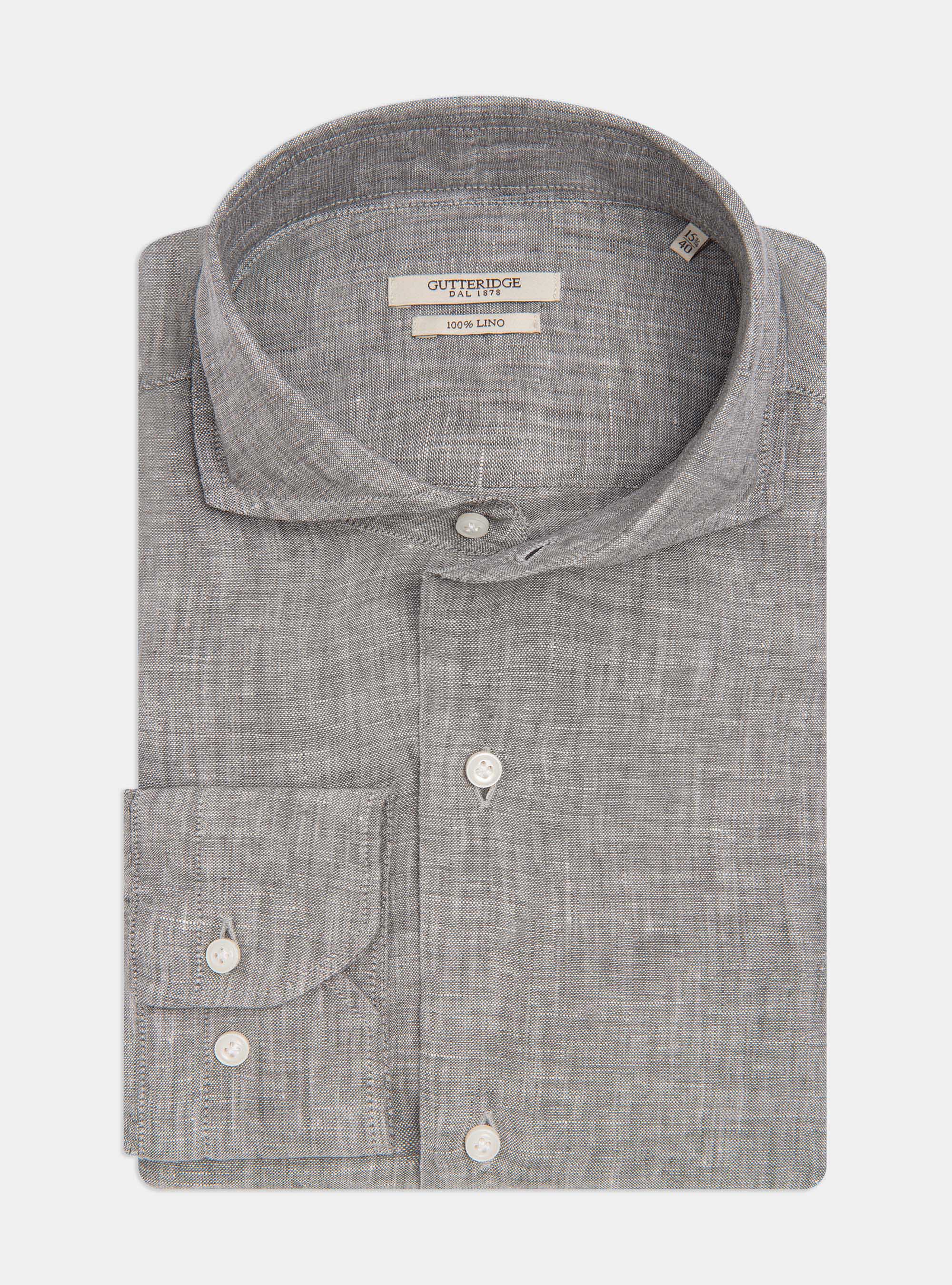 Chemise &agrave; col fran&ccedil;ais en pur lin, GRIS CLAIR M&Atilde; LANG&Atilde;