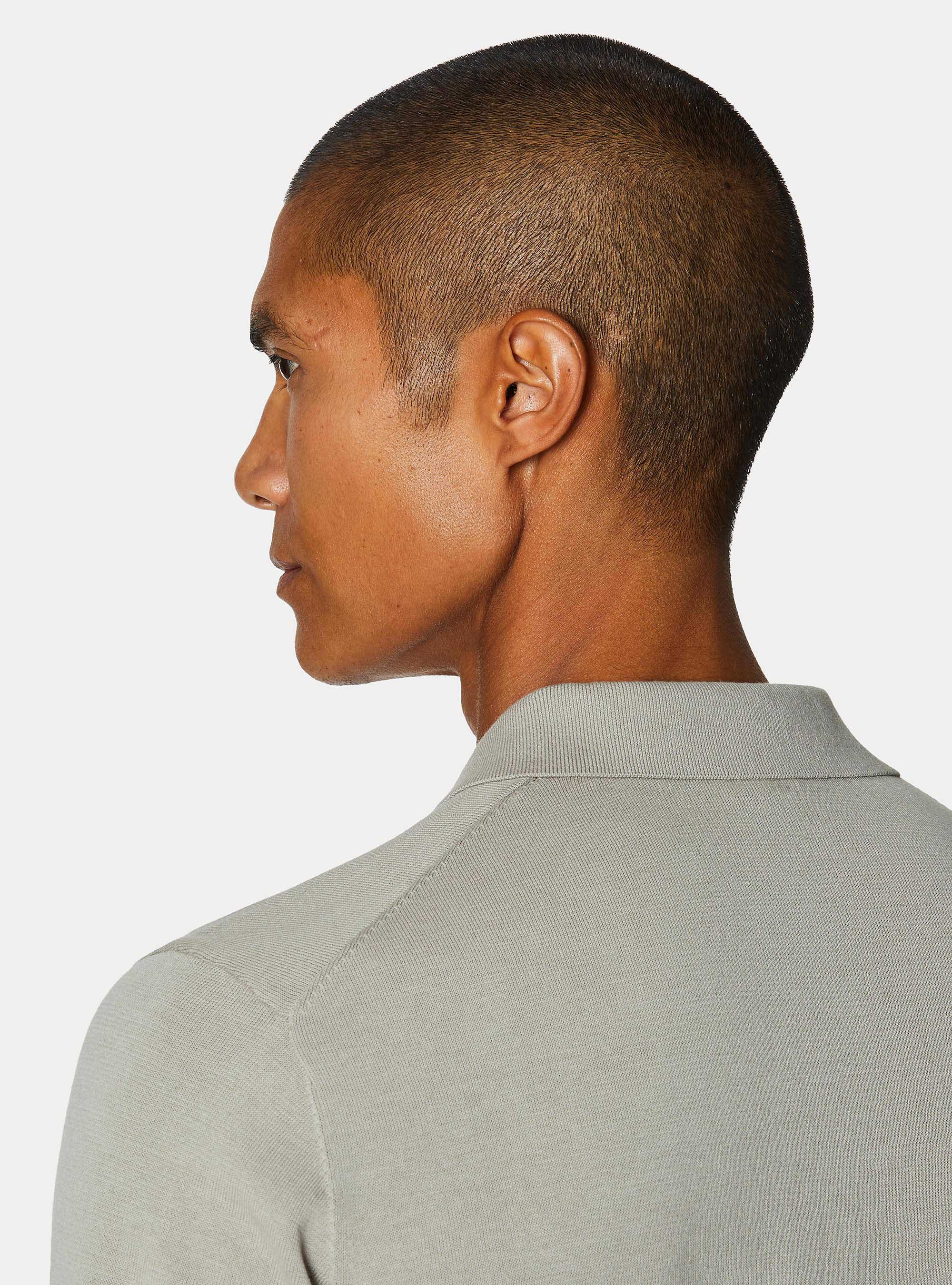 Buttonless knitted polo shirt in extra-fine cotton, SAND
