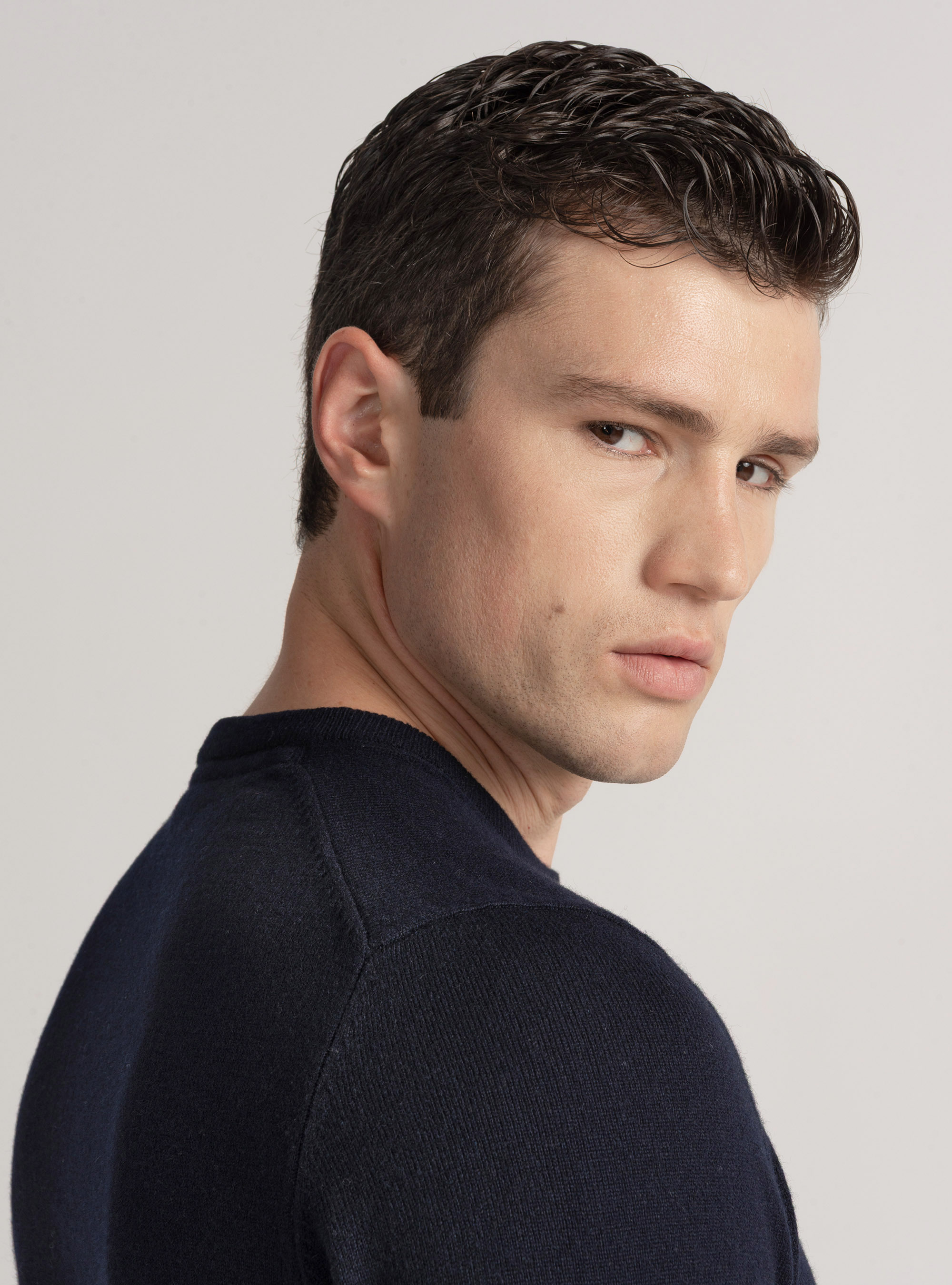 Maglia girocollo in lana lambswool e cashmere, BLU NAVY