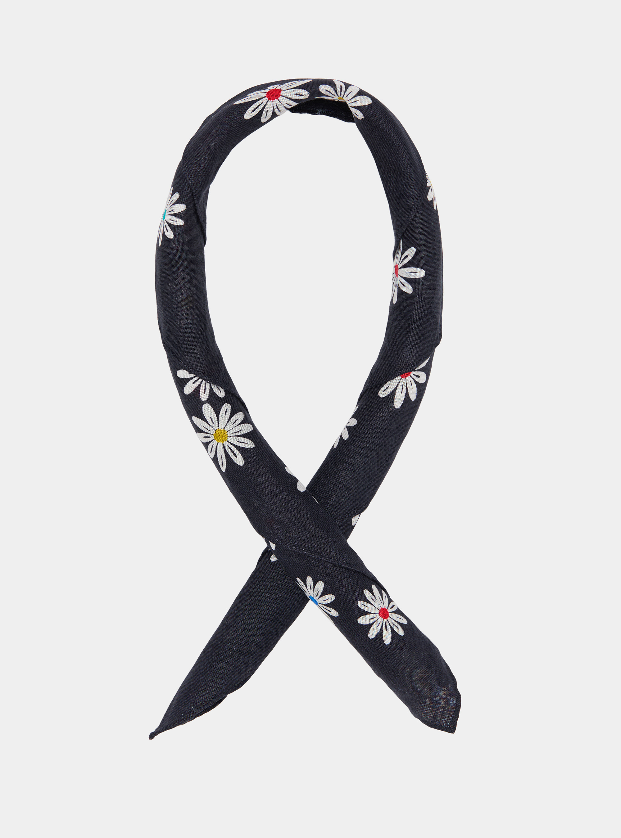 Floral print linen foulard, NAVY BLUE