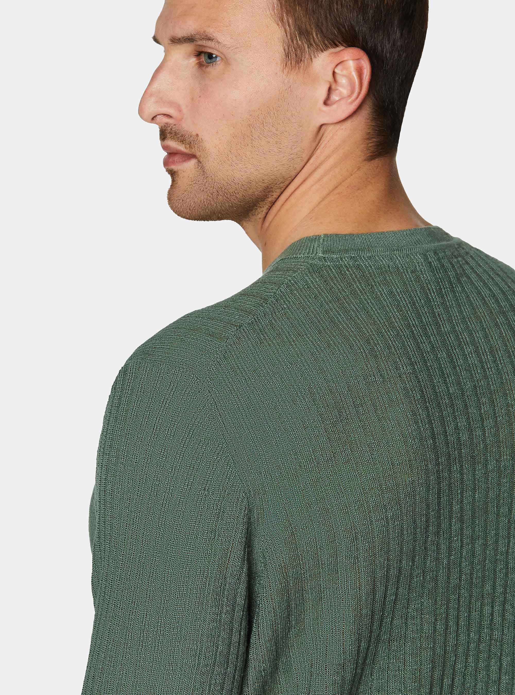 Pure linen ribbed crew neck sweater, SALVIA 0602C