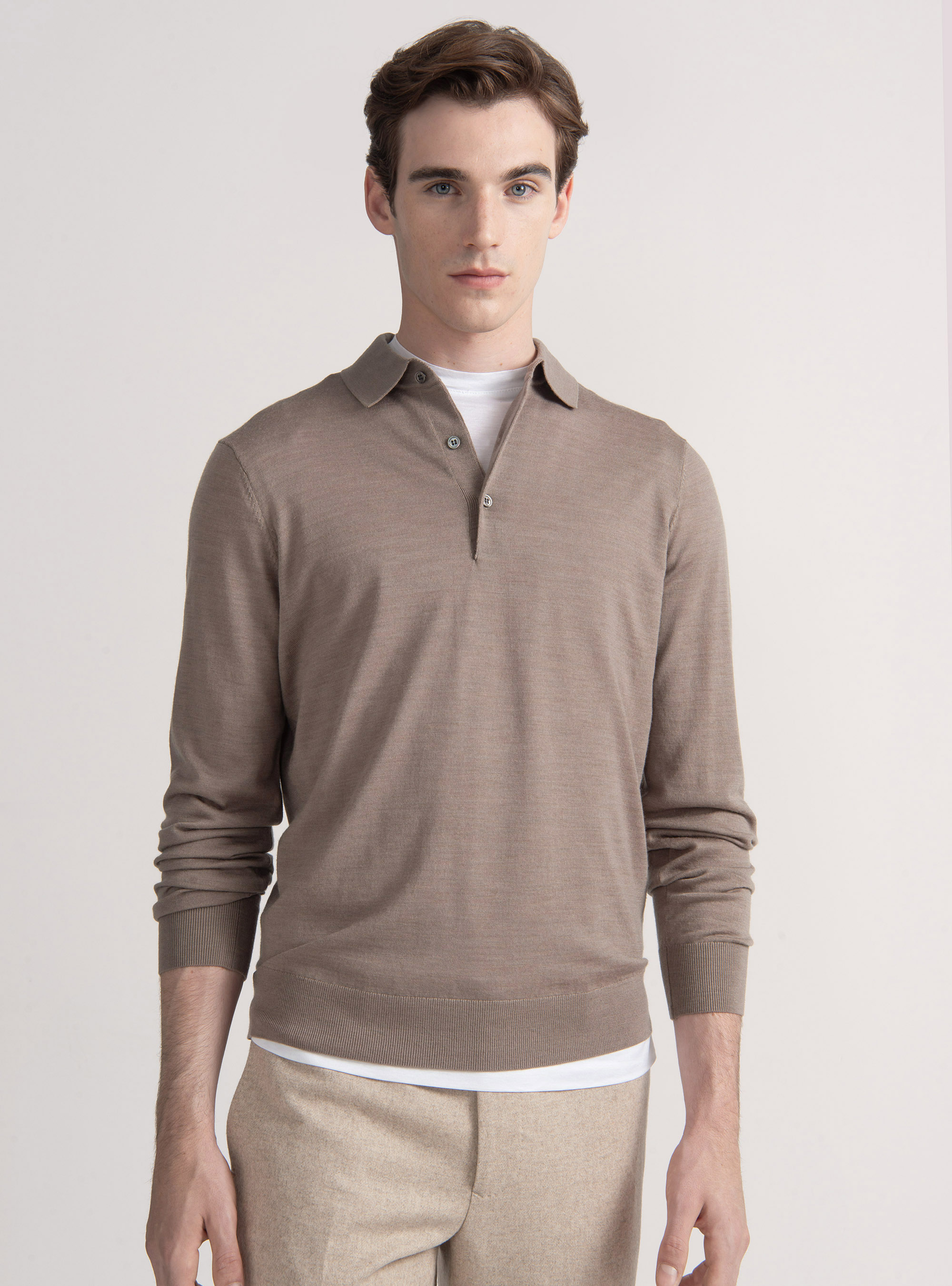 Extra-fine merino wool polo shirt, MUD