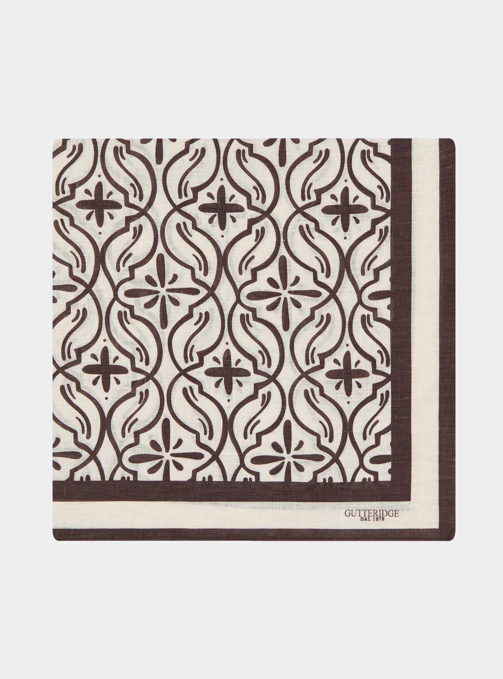 Foulard en lin imprim&eacute; majolique, MARRON