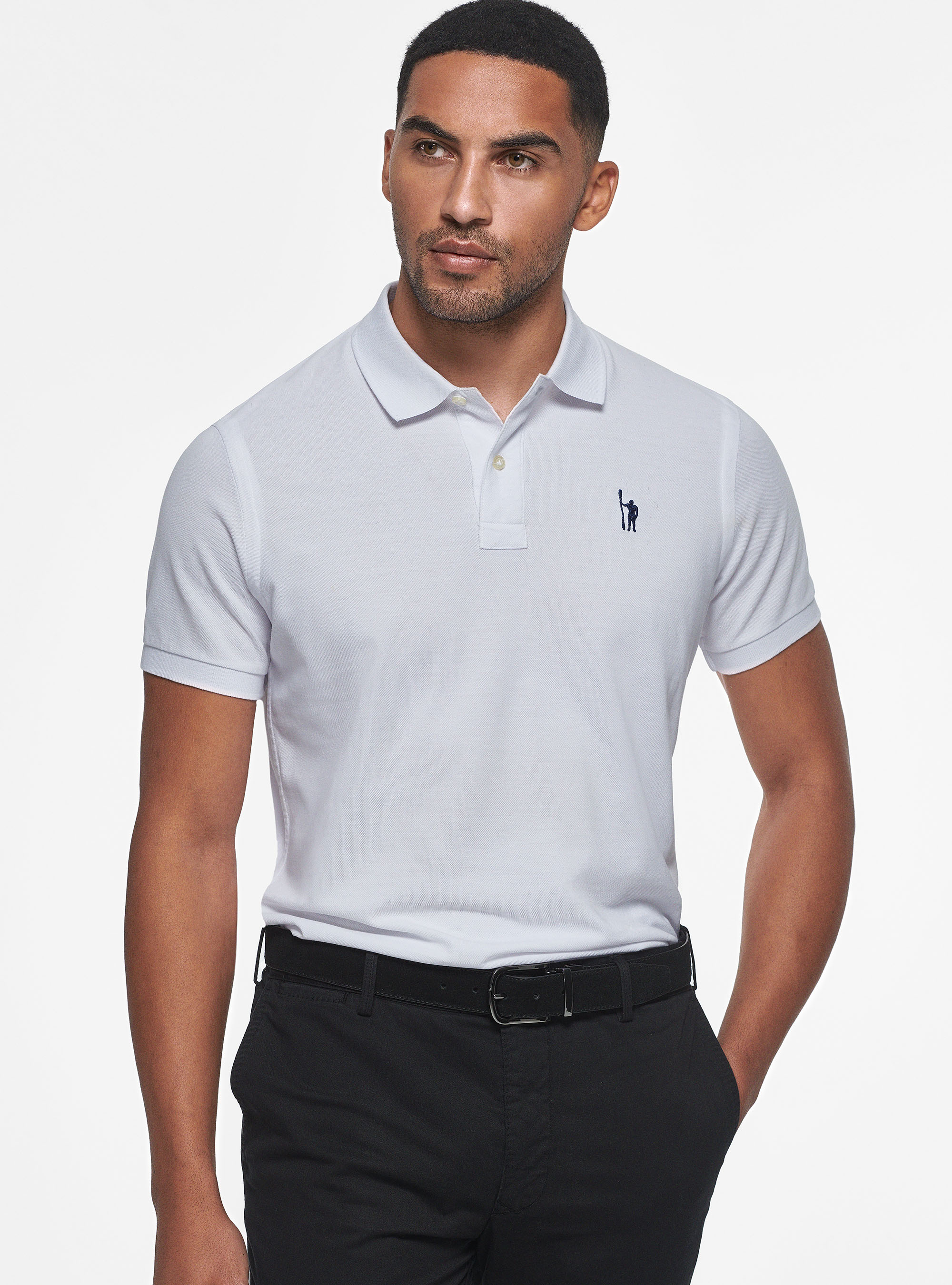 Polo in piquet con ricamo, BIANCO