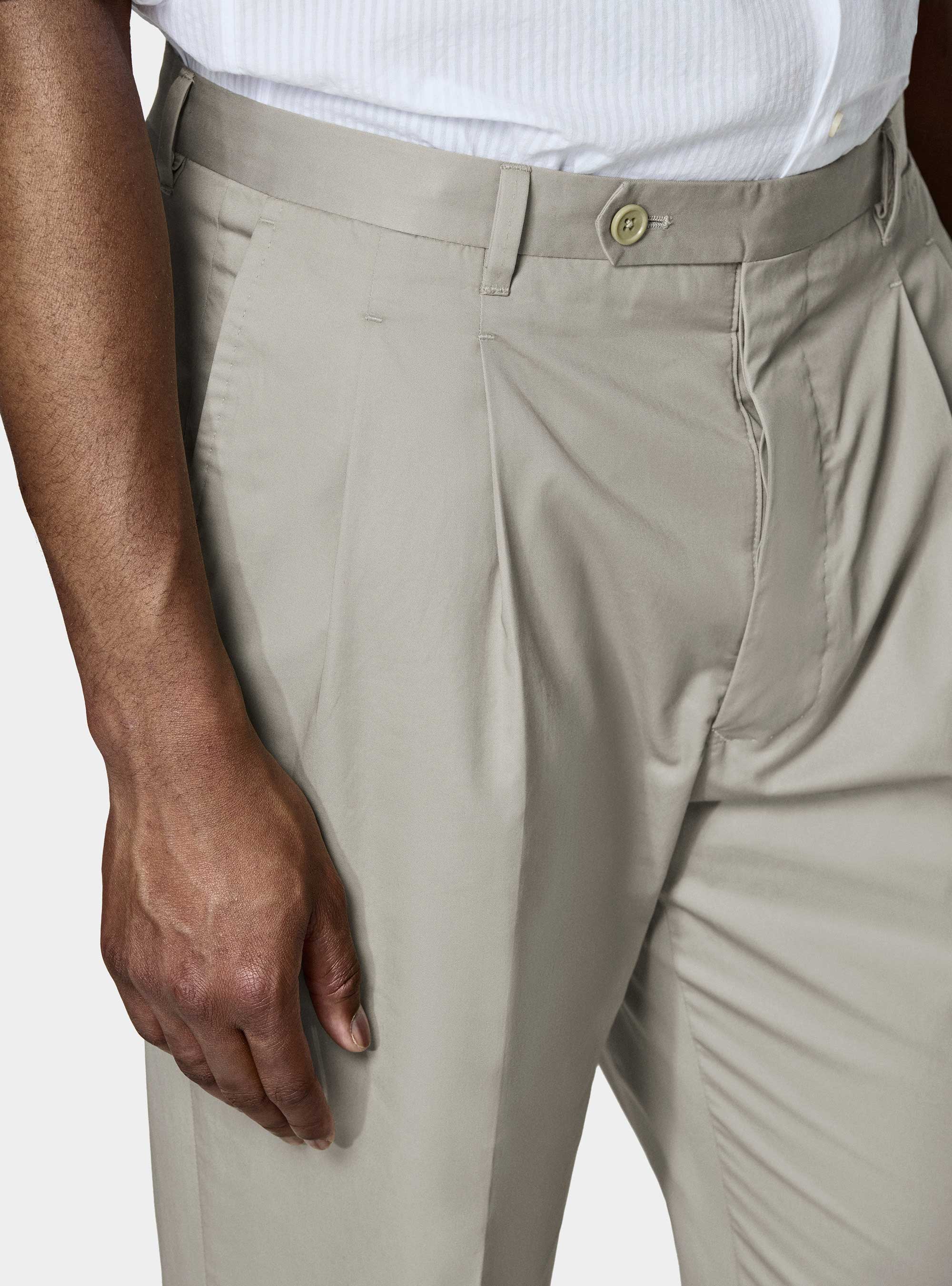Cotton poplin pleat trousers, ECRU