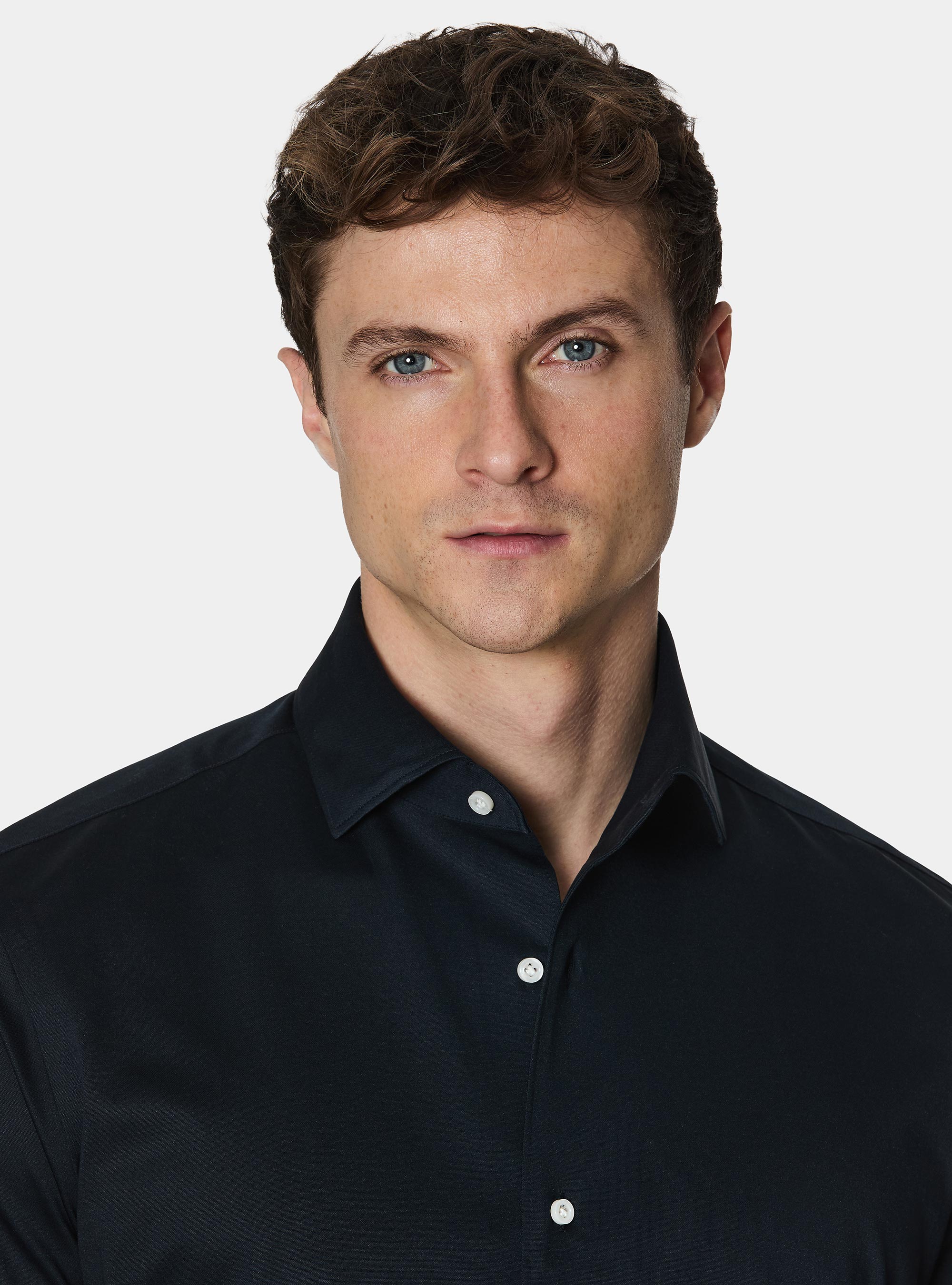 Camicia in jersey misto cotone paramontura, BLU NAVY
