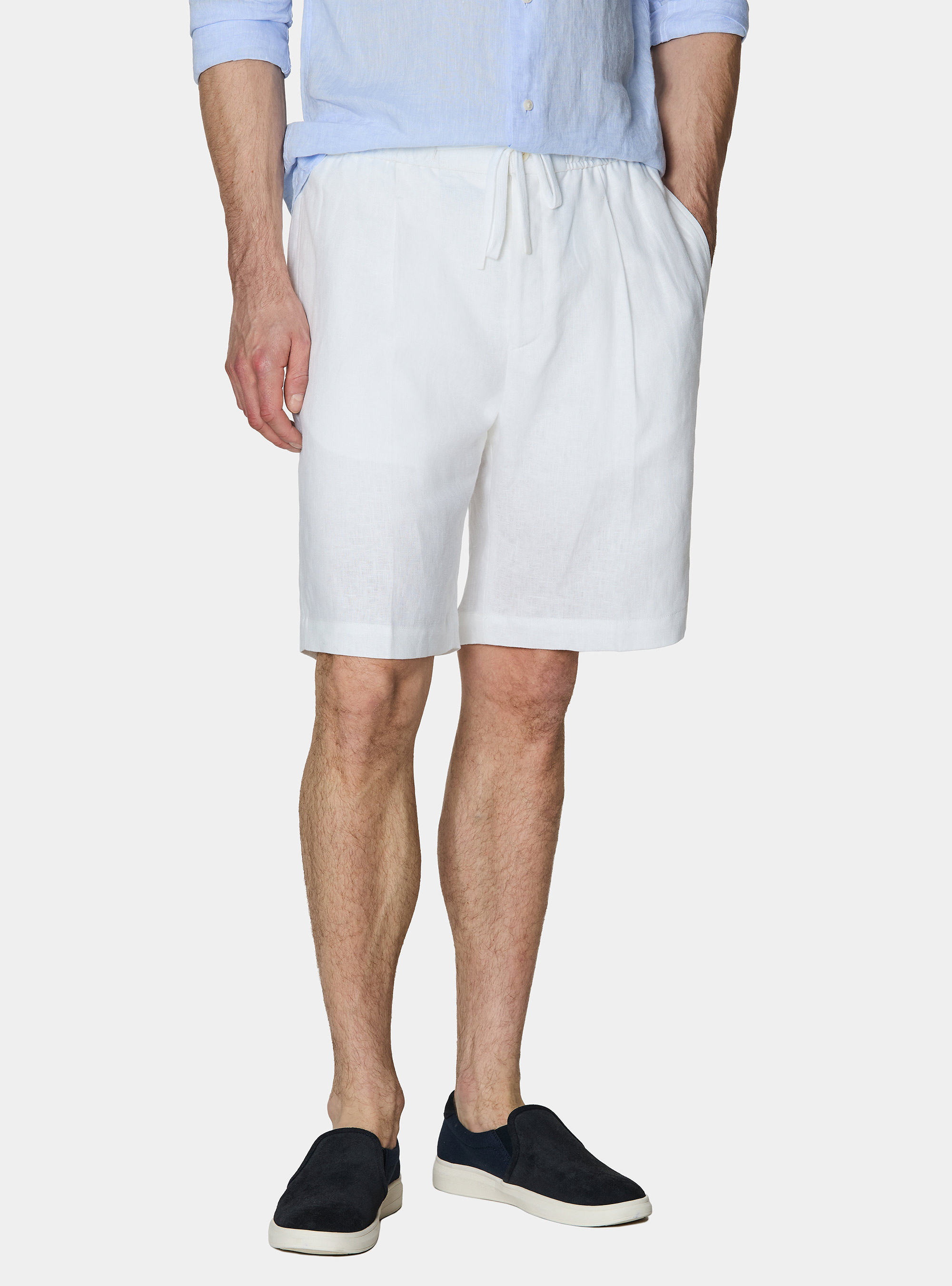 Linen Bermuda shorts with drawstring, WHITE