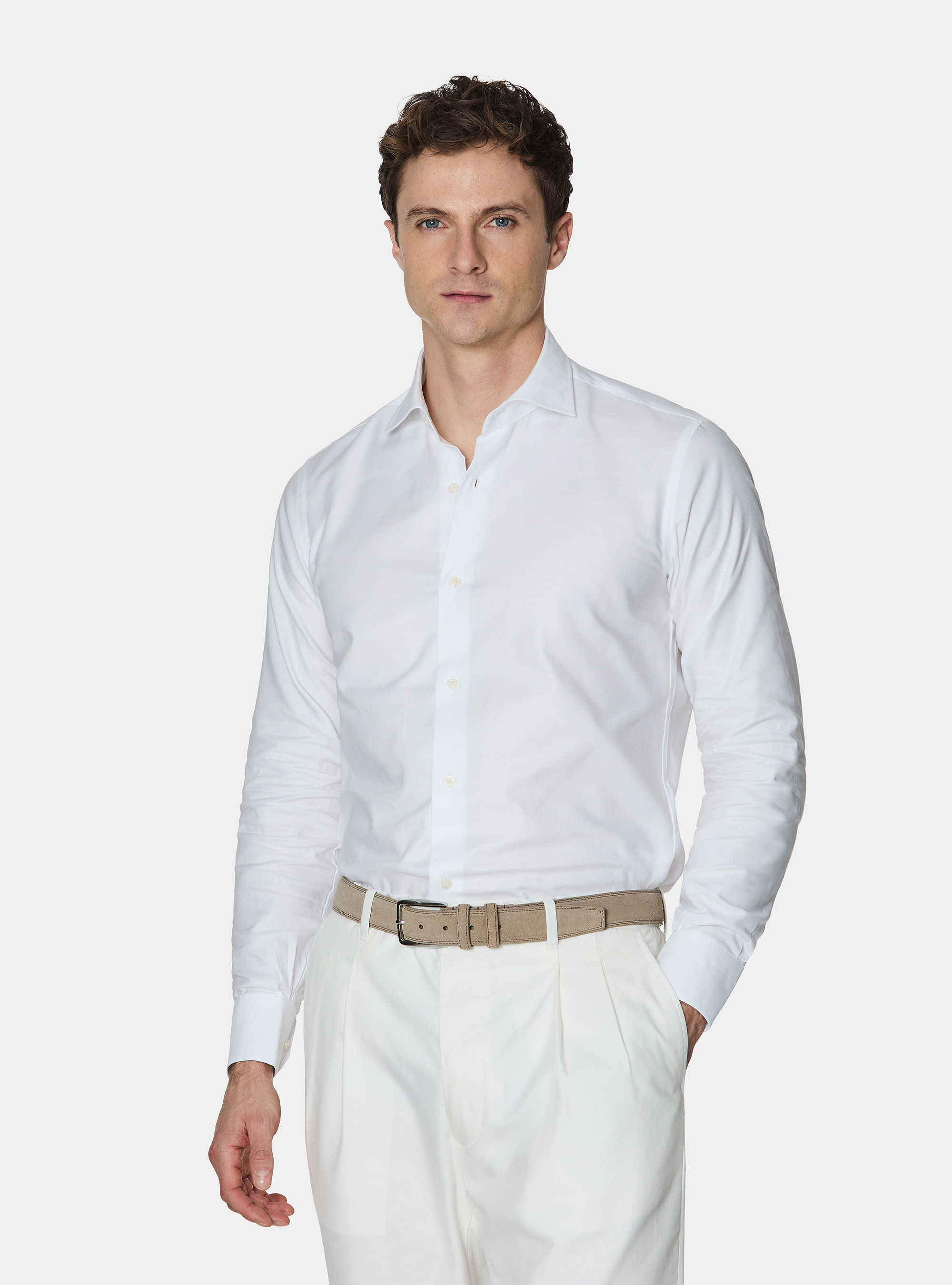 Cotton shirt fil a fil, WHITE