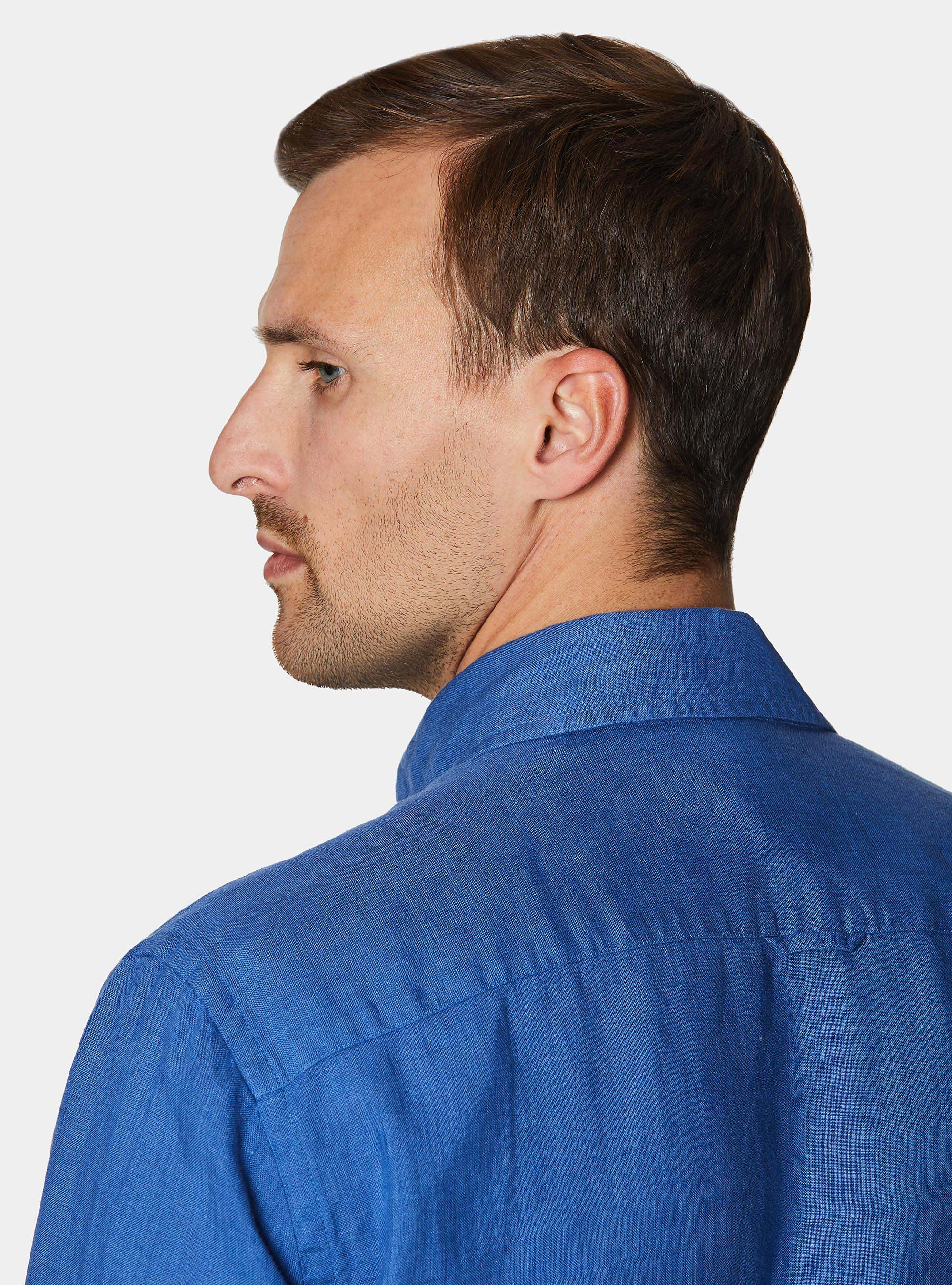 Camisa de lino puro, AZUL MEDIO