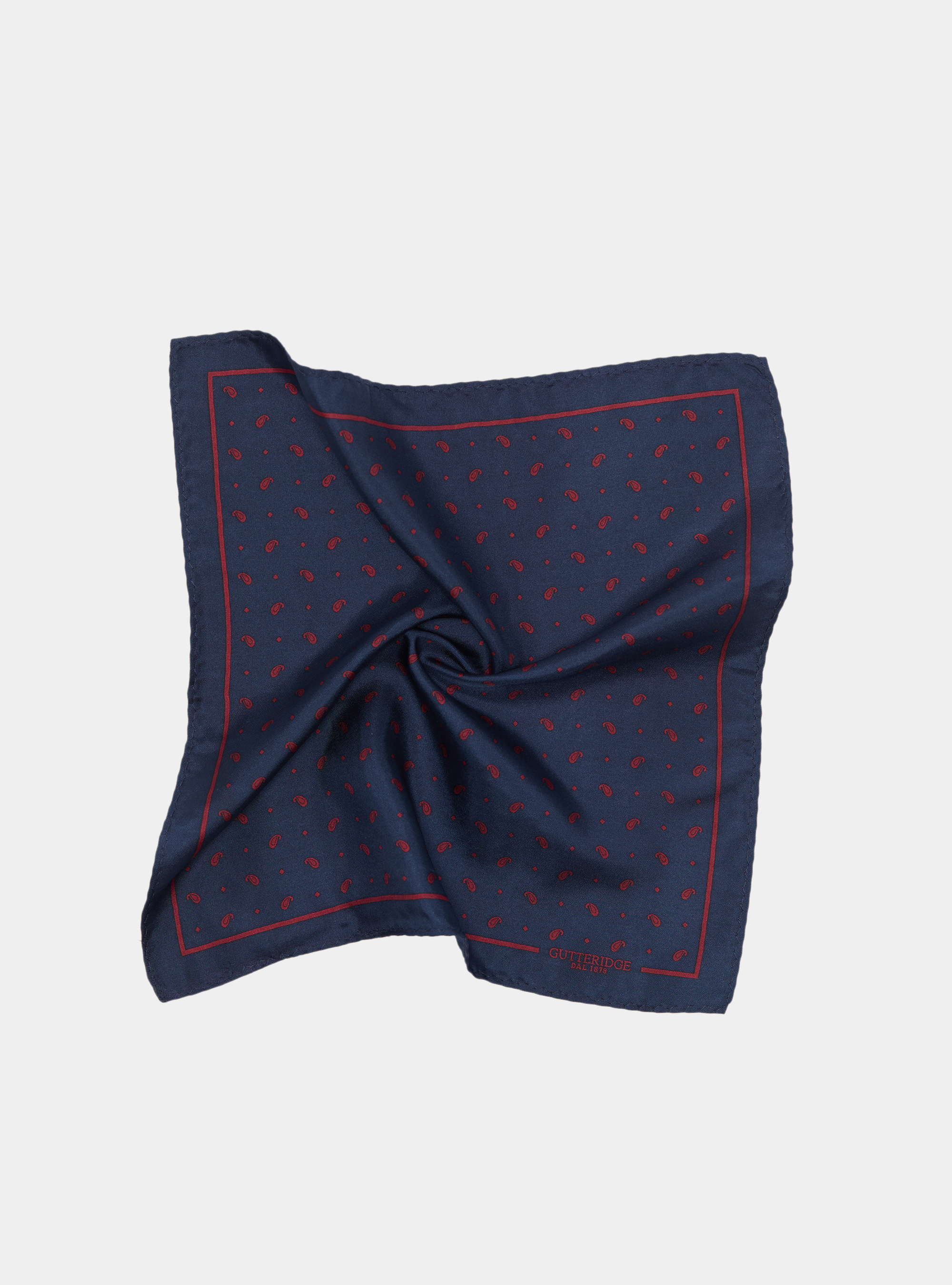 Printed silk paisley pocket square, NAVY/BORDEAUX B054