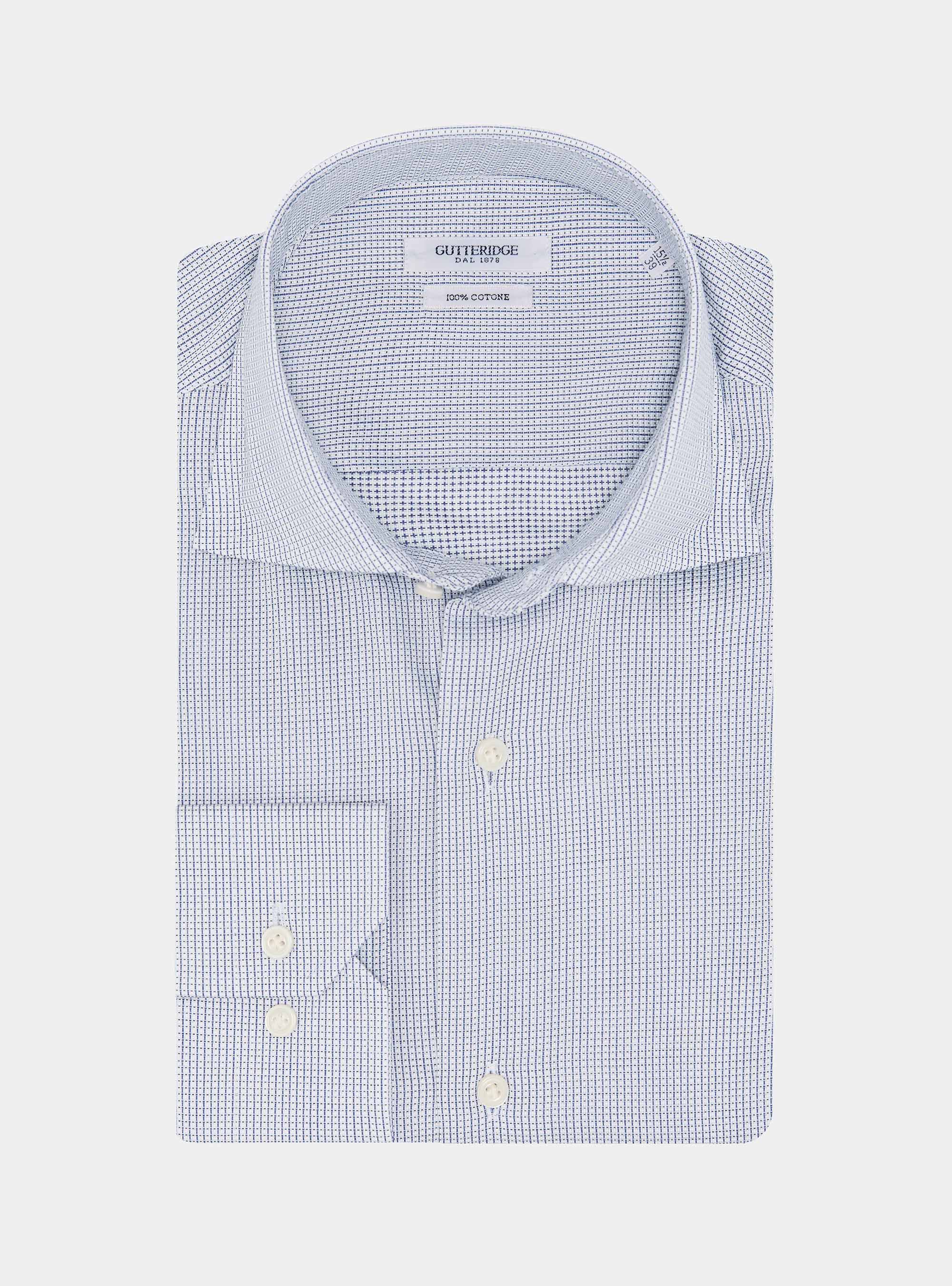 Micro check pattern cotton shirt, BLUE