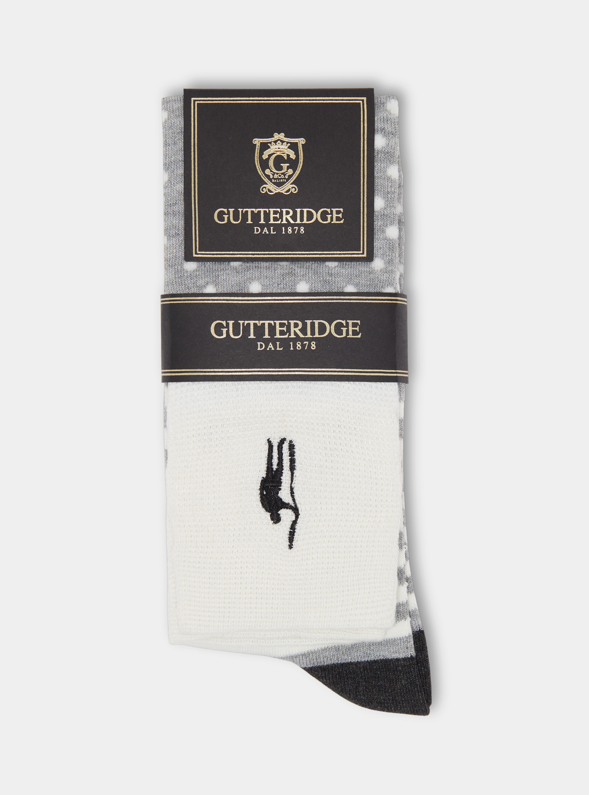 Polka dot and striped long socks with embroidery, GRIGIO MELANGE 0151C