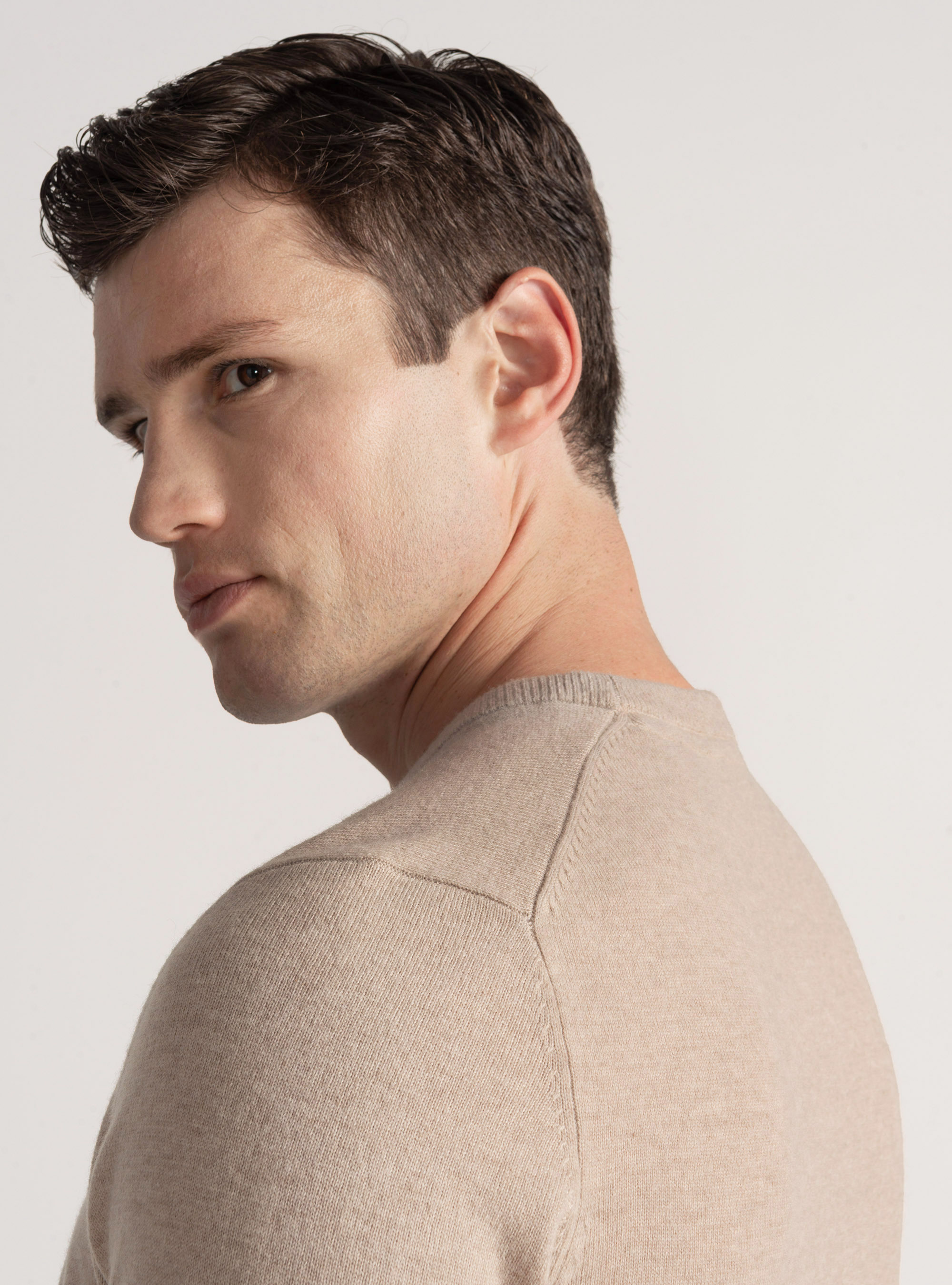 Lambswool and cashmere crew-neck sweater, ECRU