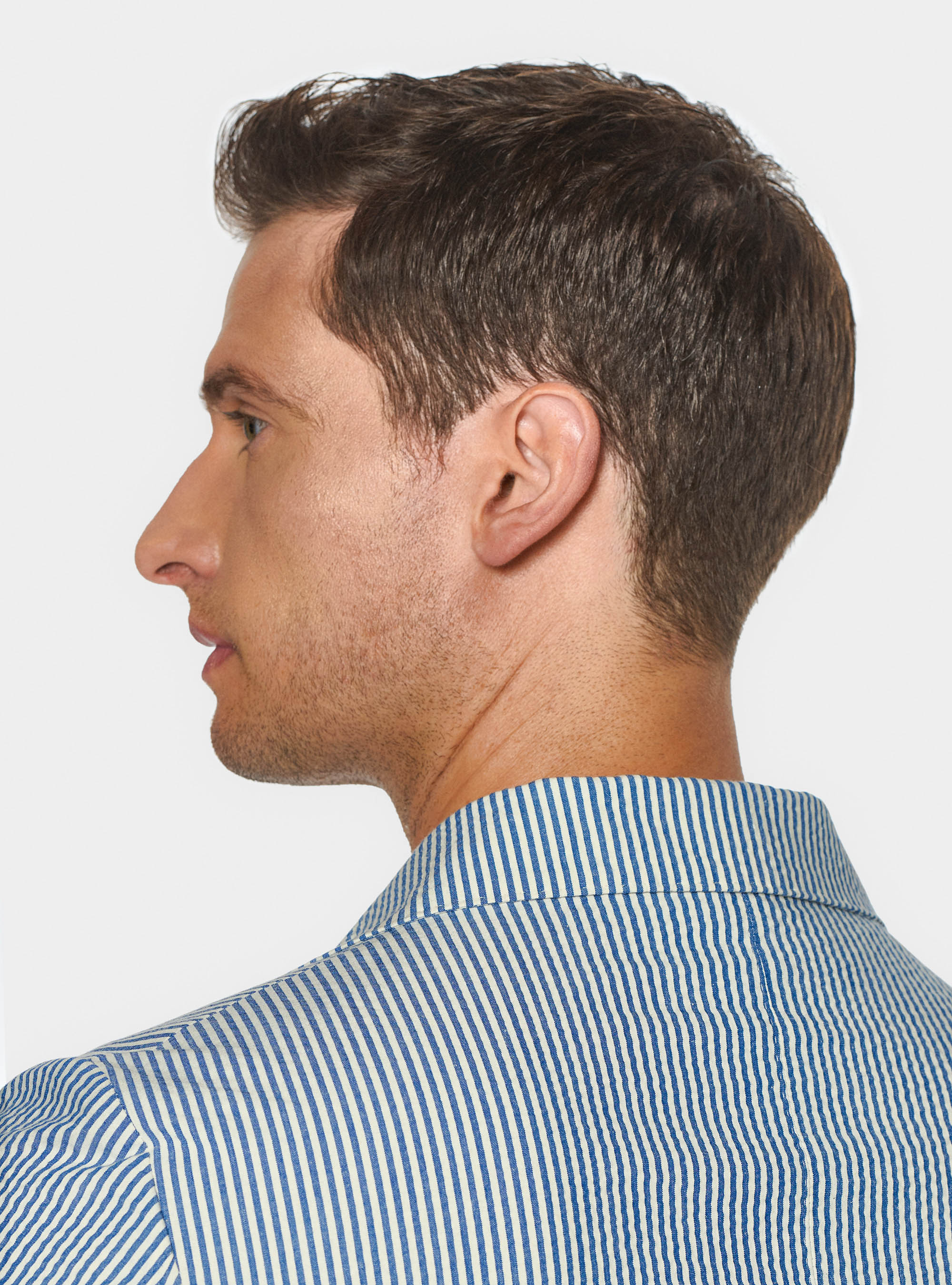 Striped blazer in seersucker cotton, BLUE