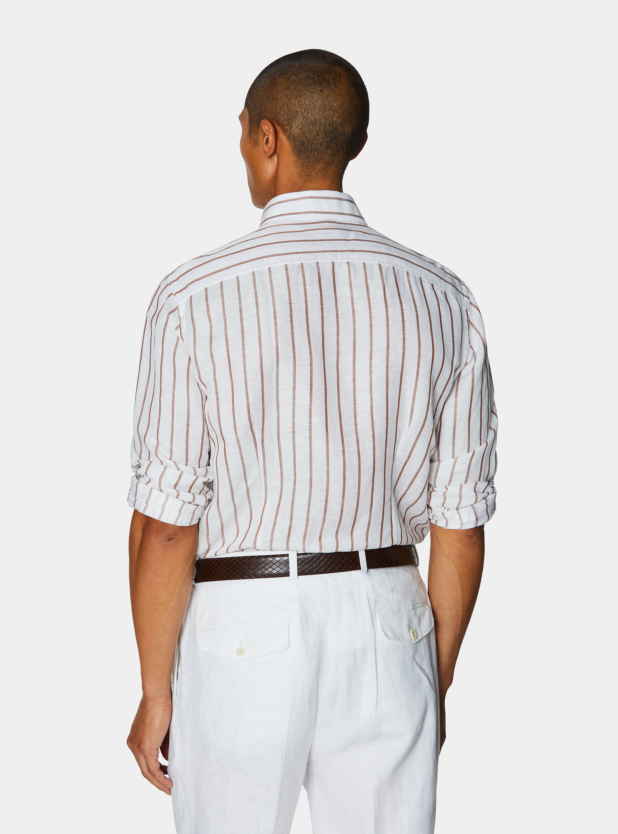 Linen blend striped shirt, BROWN