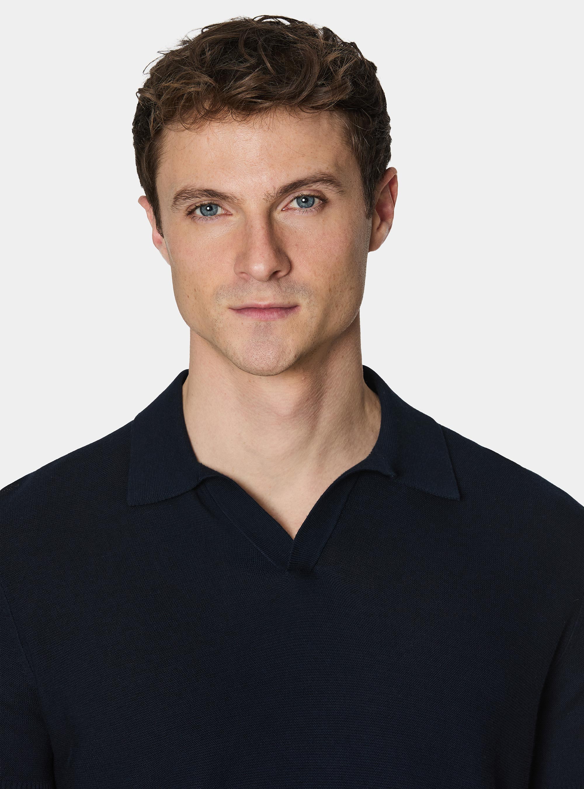 Knitted links polo shirt in extra-fine cotton, NAVY BLUE