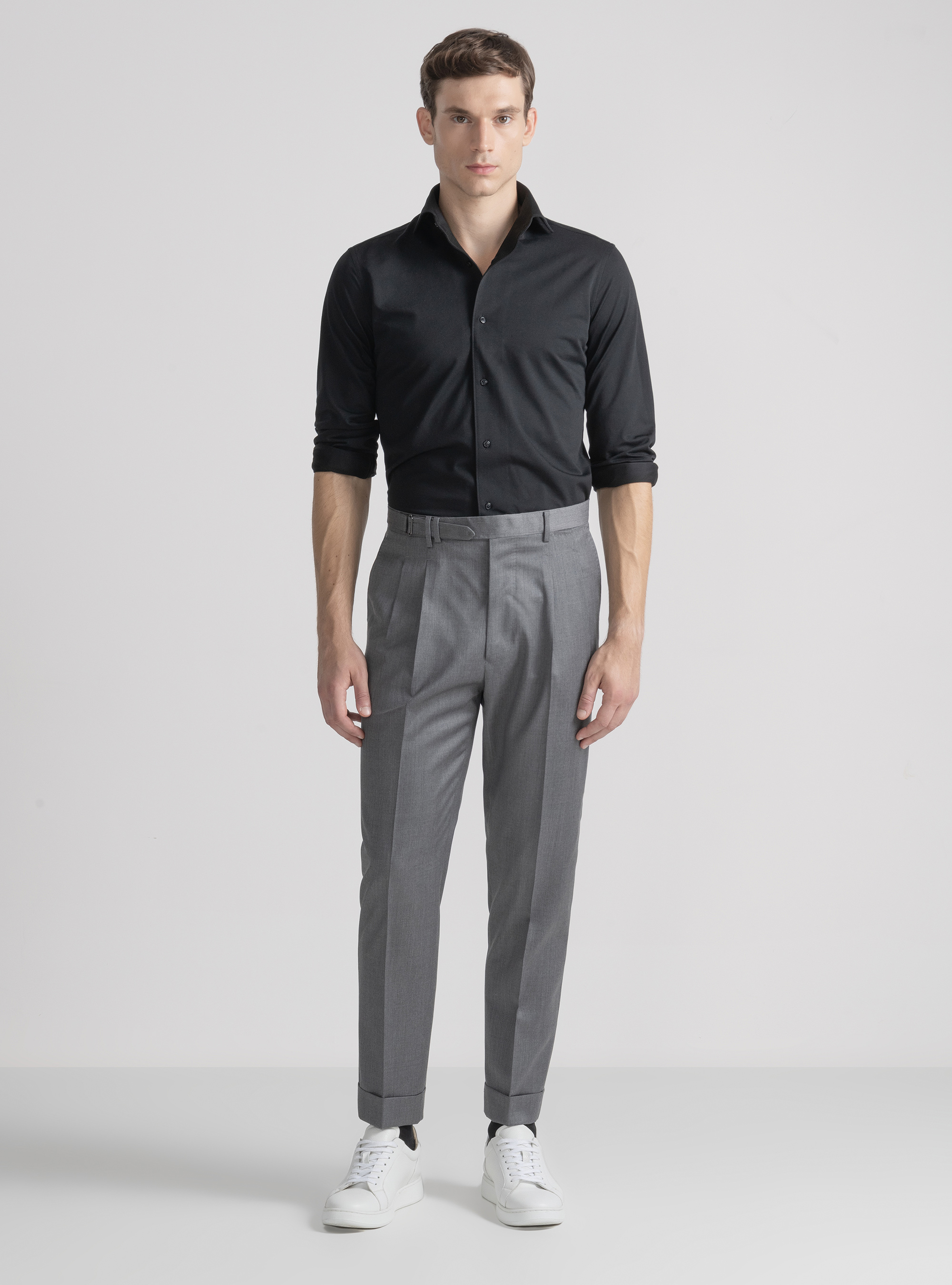 Camicia in jersey di misto cotone, NERO