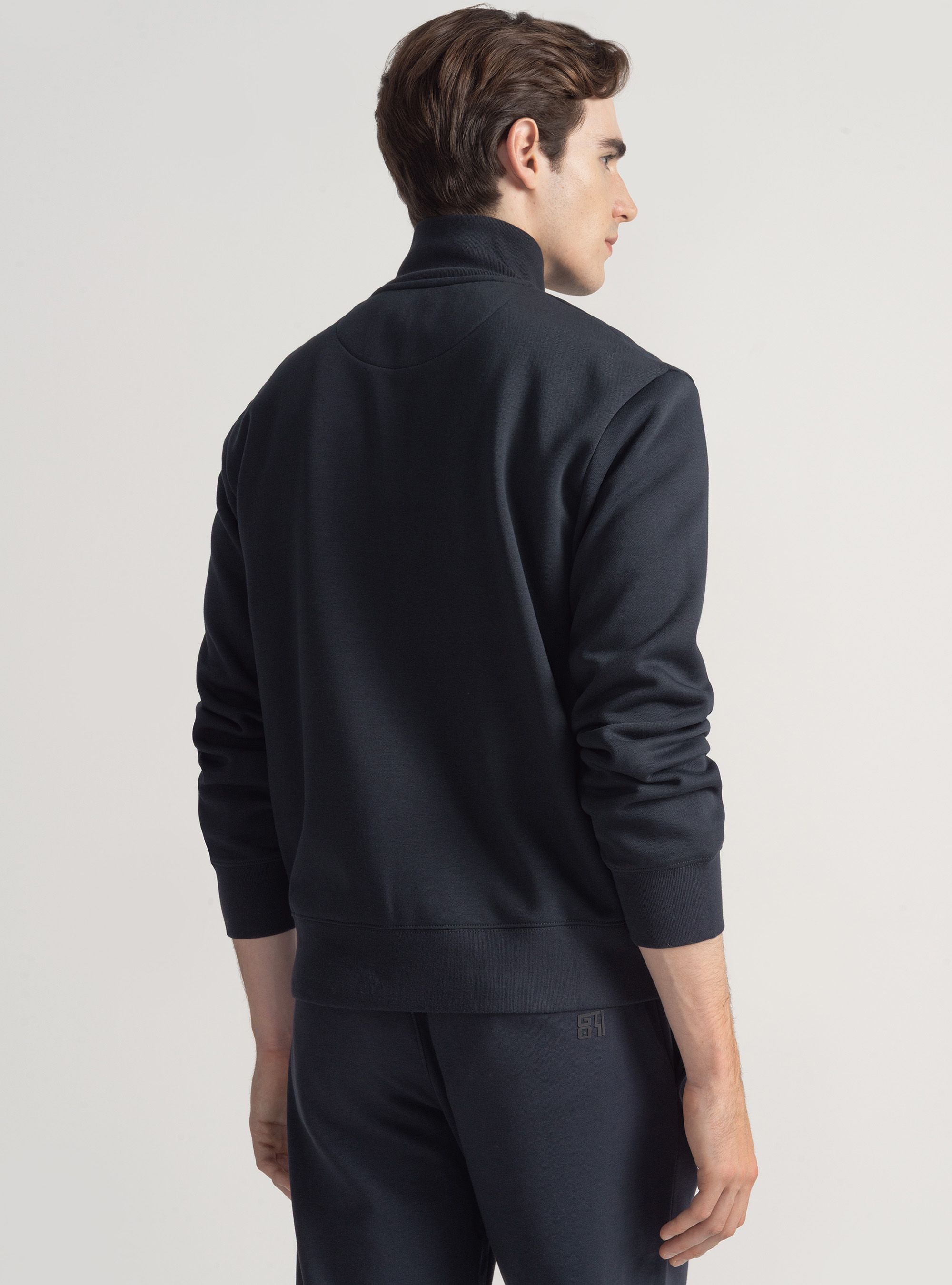Cotton blend full zip sweatshirt, NAVY BLUE