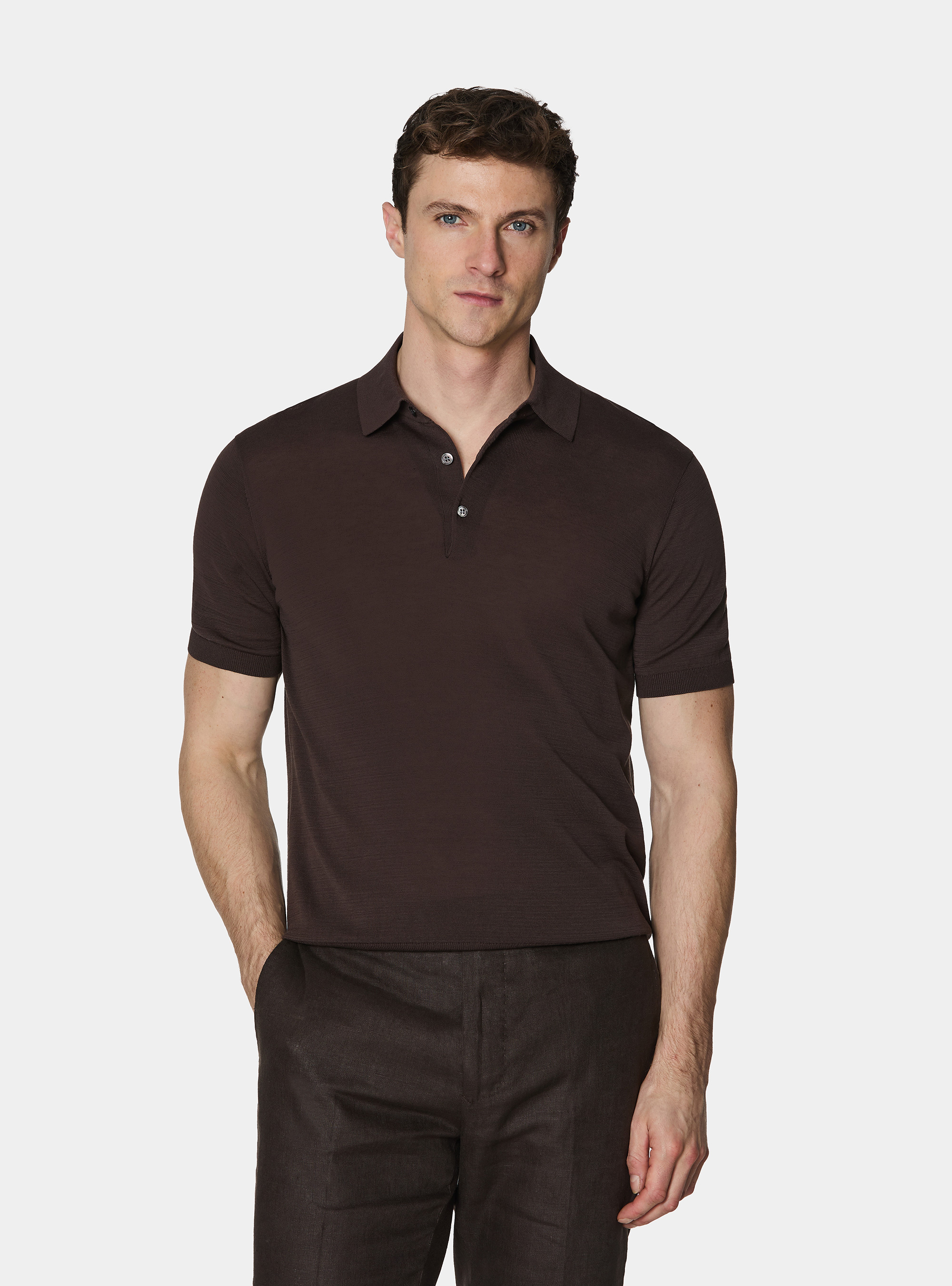 Polo de algod&oacute;n y seda, MARRON