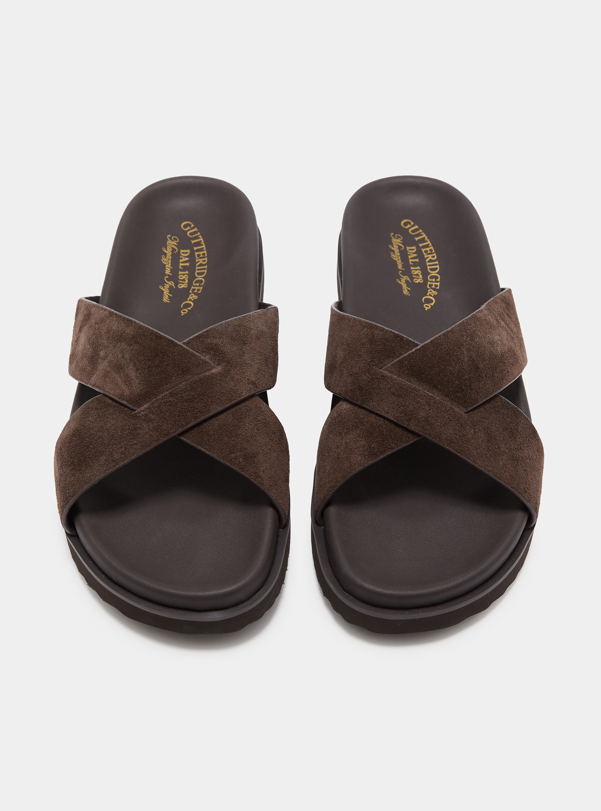 Slip-on sandals with crossed straps, BROWN