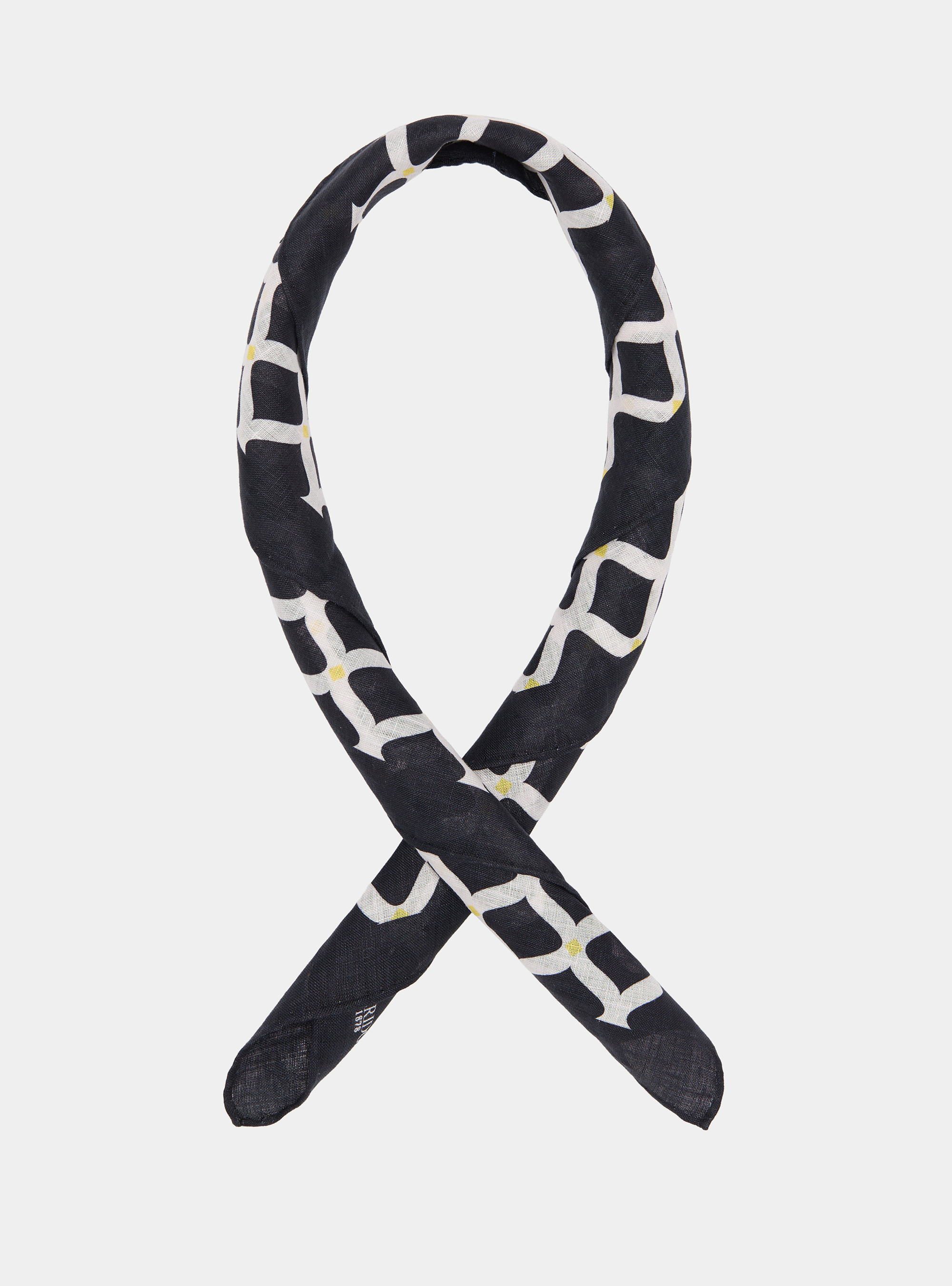 Geometric print linen foulard, NAVY BLUE