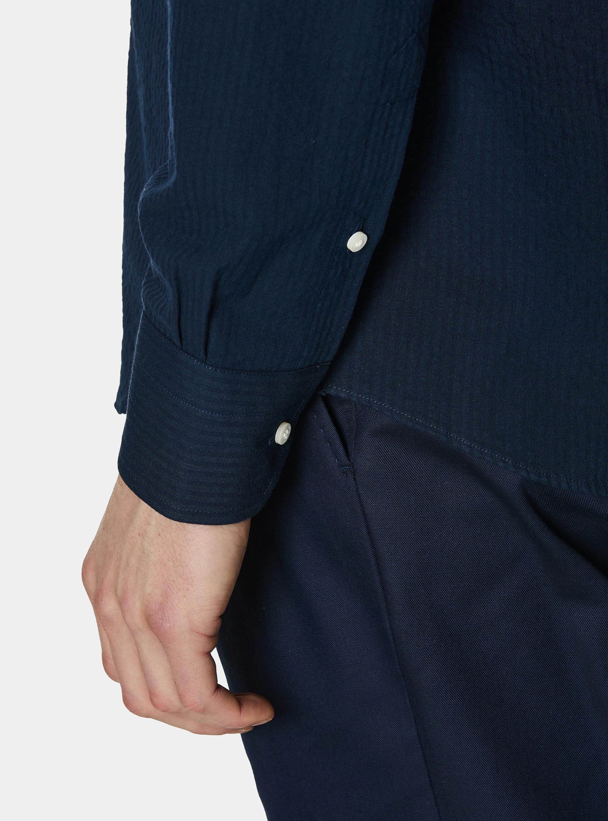 Seersucker cotton shirt, NAVY BLUE