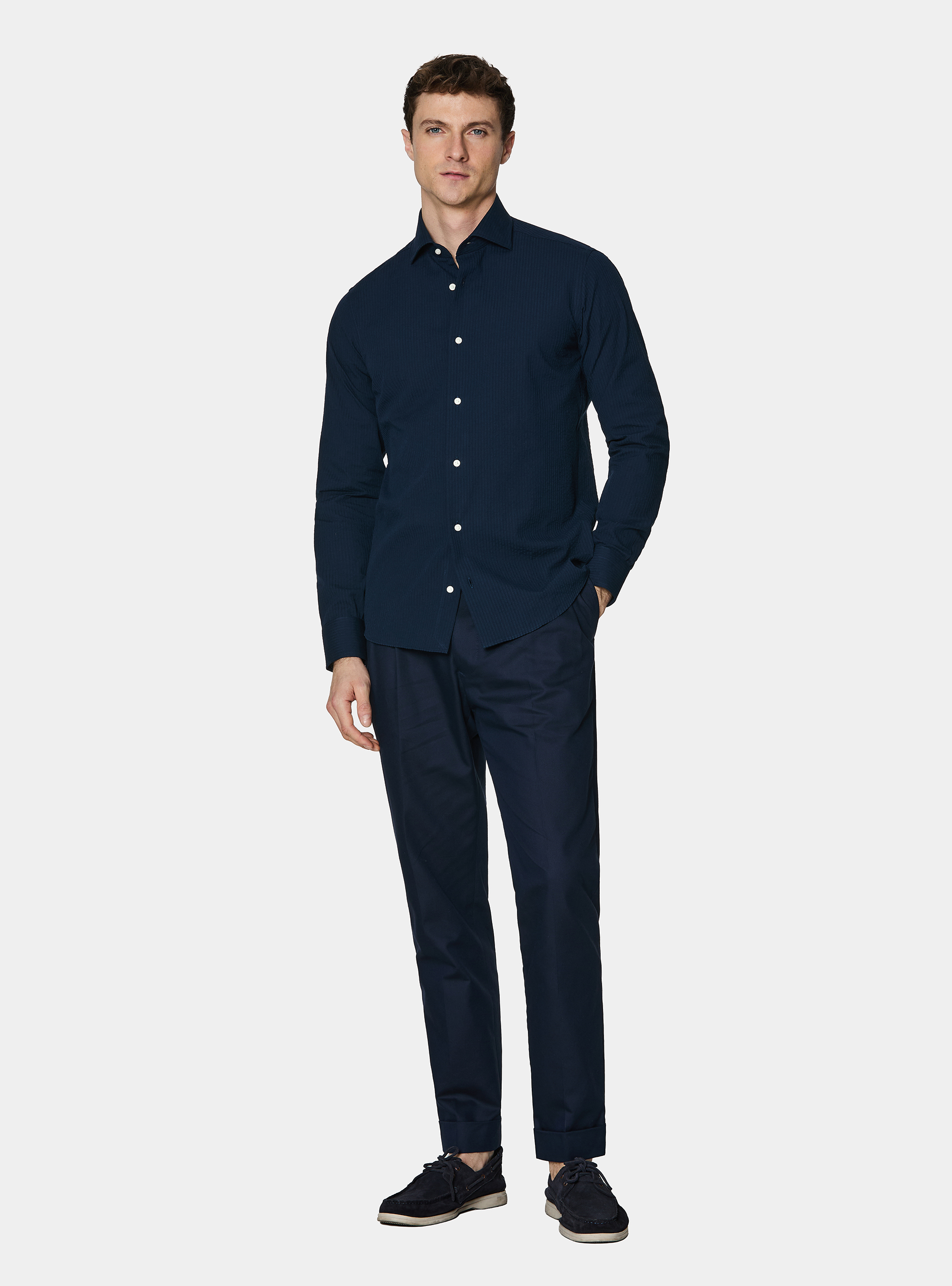 Seersucker cotton shirt, NAVY BLUE