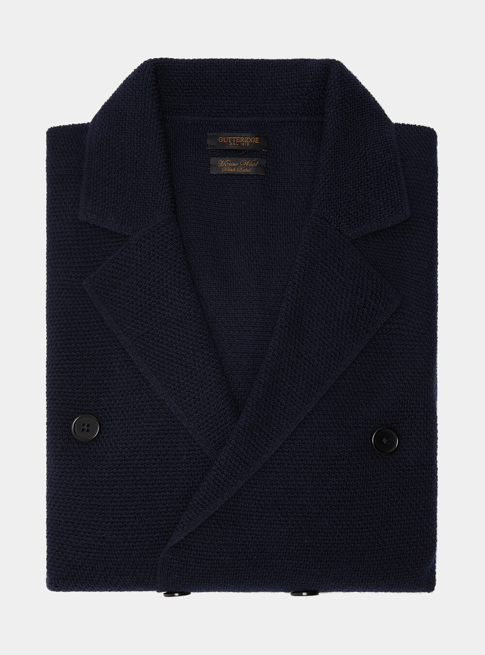 Merino wool double-breasted knitted jacket, NAVY BLUE
