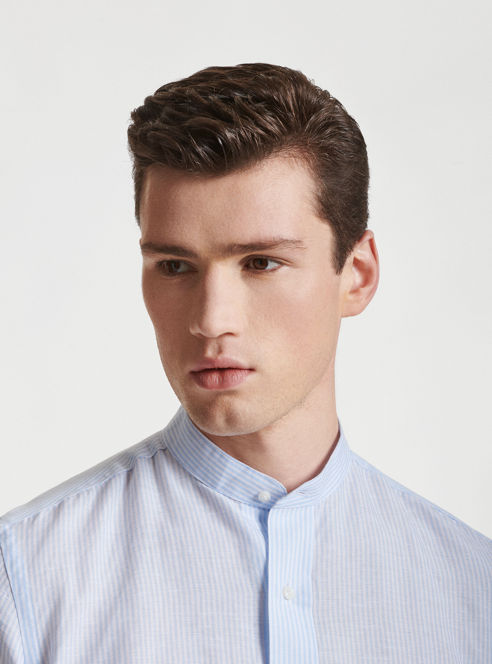 Korean collar shirt in linen and cotton, LIGHT BLUE