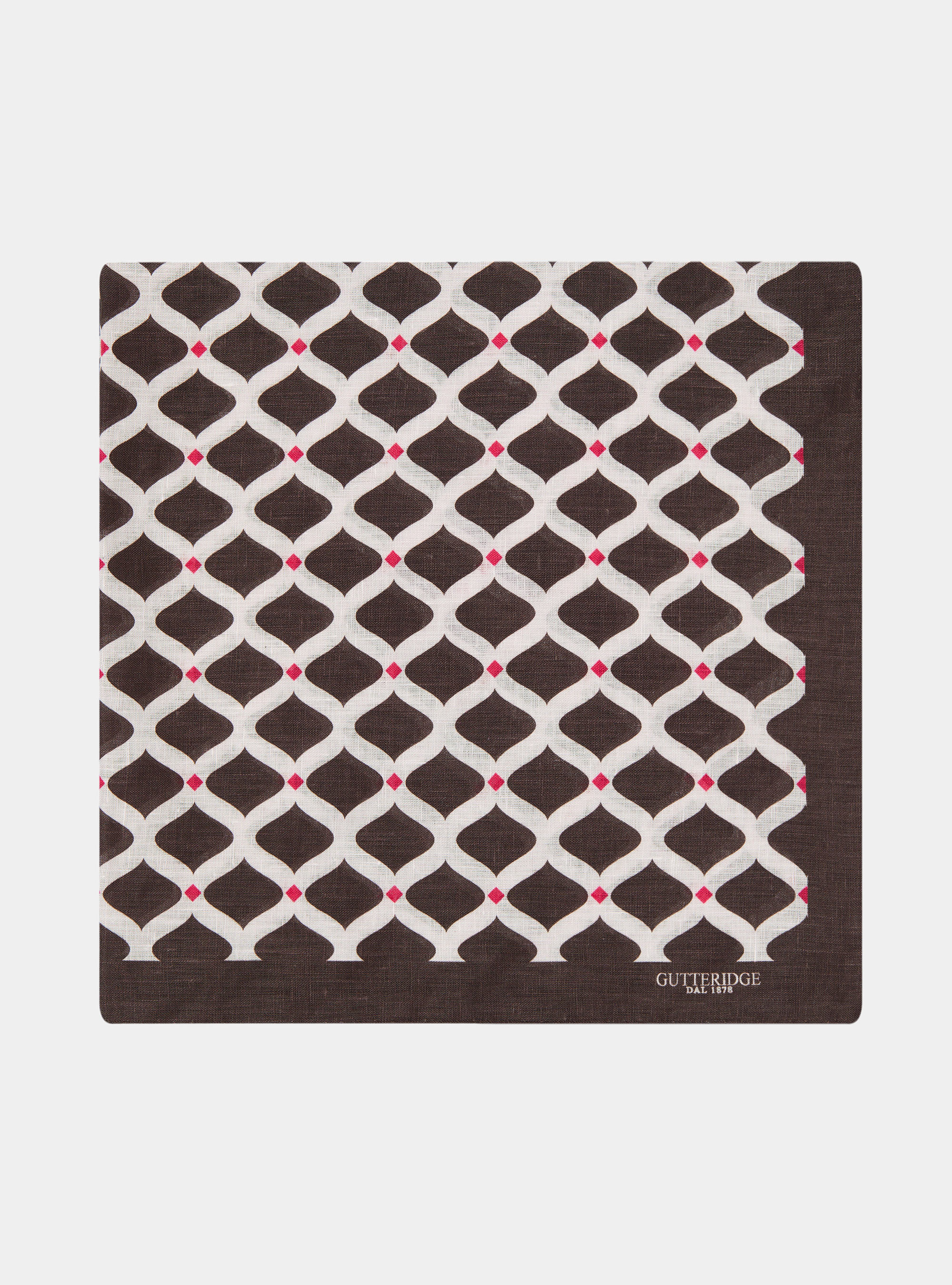 Geometric print linen foulard, BROWN