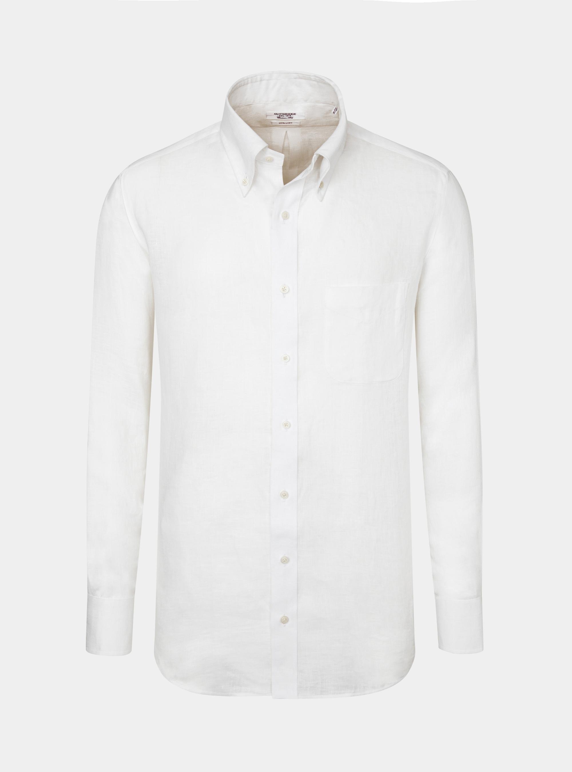 Classic fit comfortable shirt in pure linen with button-down collar, WHITE
