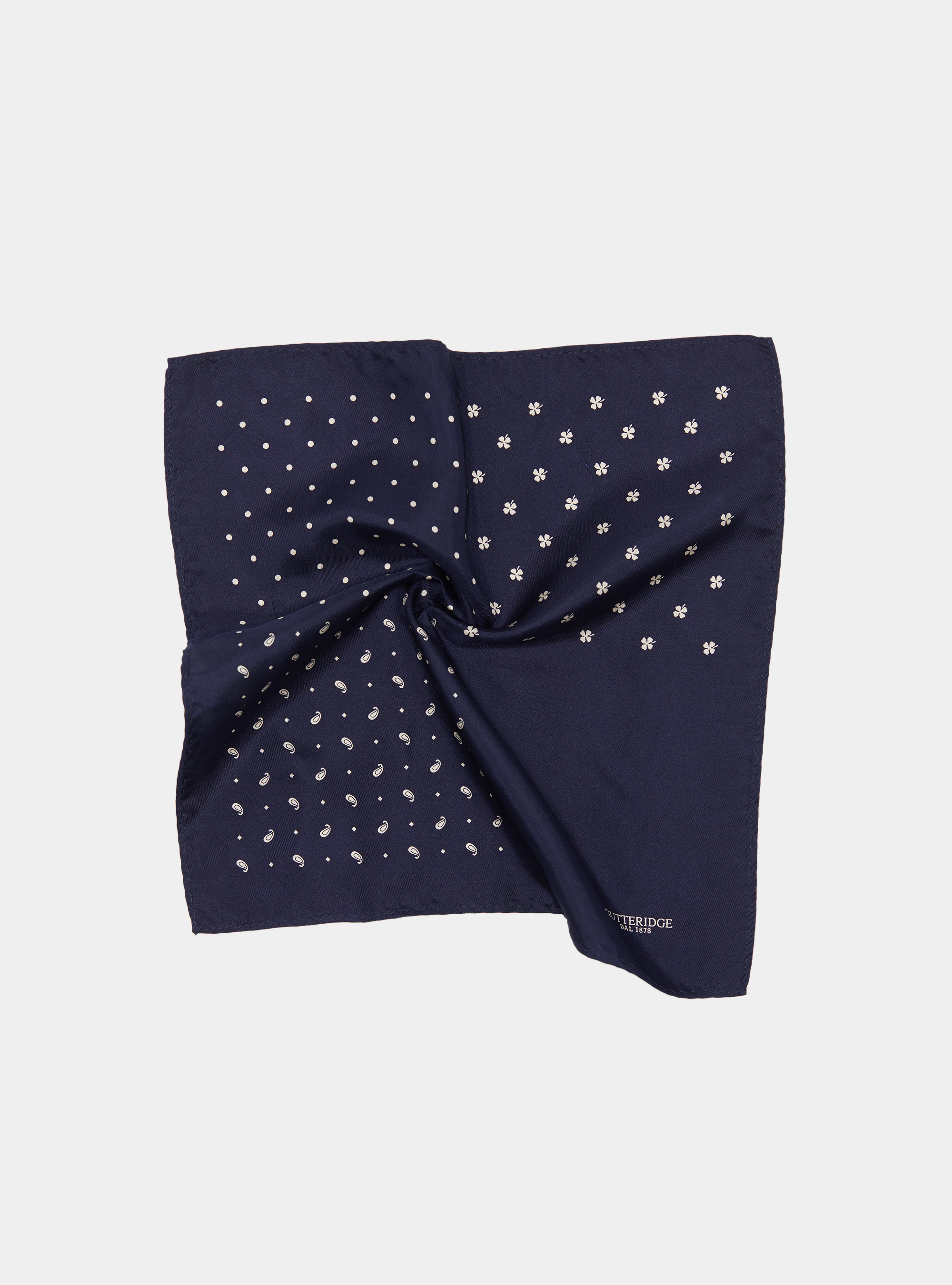 Pochette en soie imprim&eacute;e &agrave; motifs, BLEU MARINE