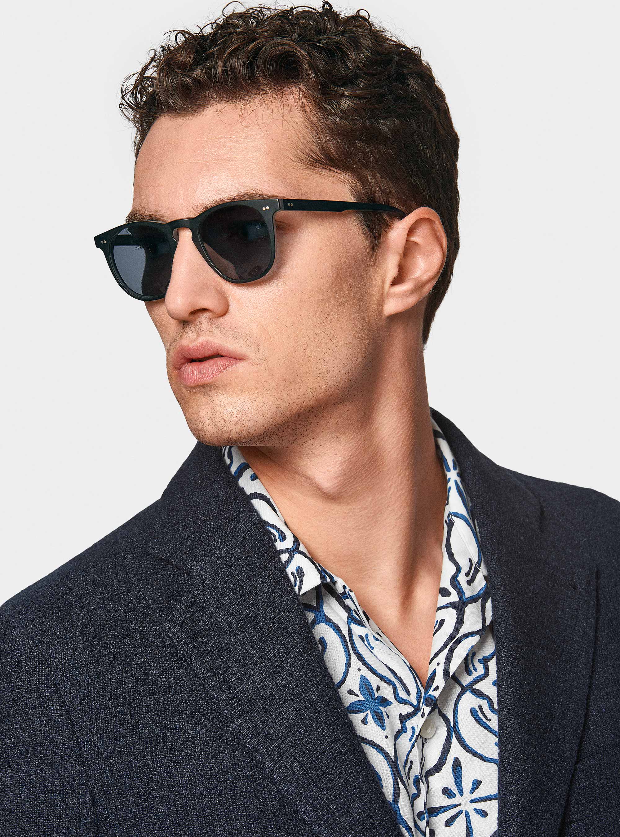 Linen crepe blazer, NAVY BLUE