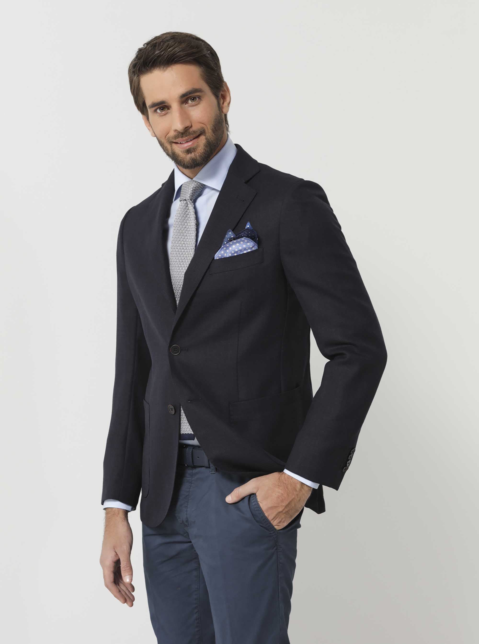 Fil a fil cotton Italian collar shirt, LIGHT BLUE