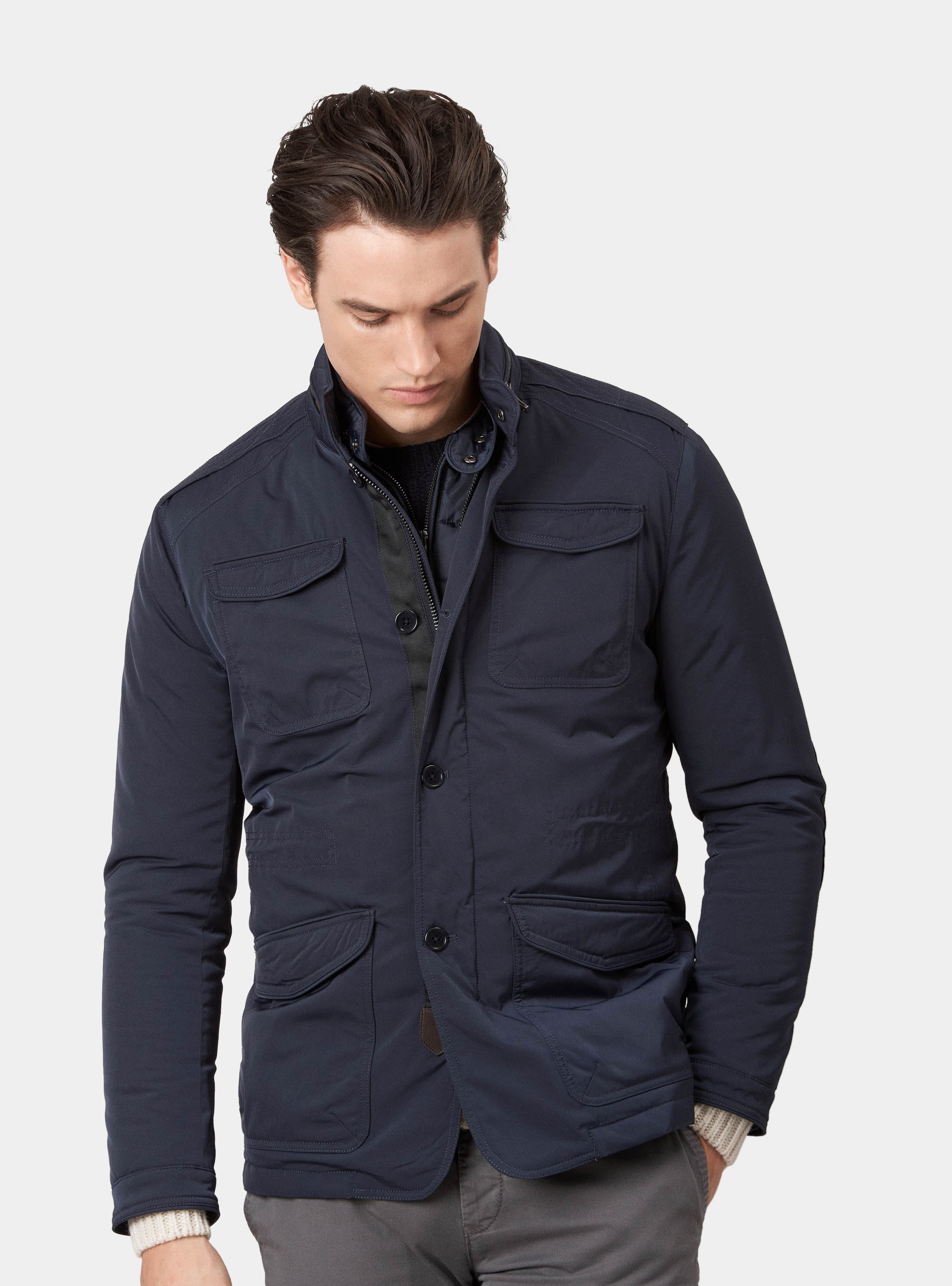 Field jacket with removable patch and bib, NAVY BLUE
