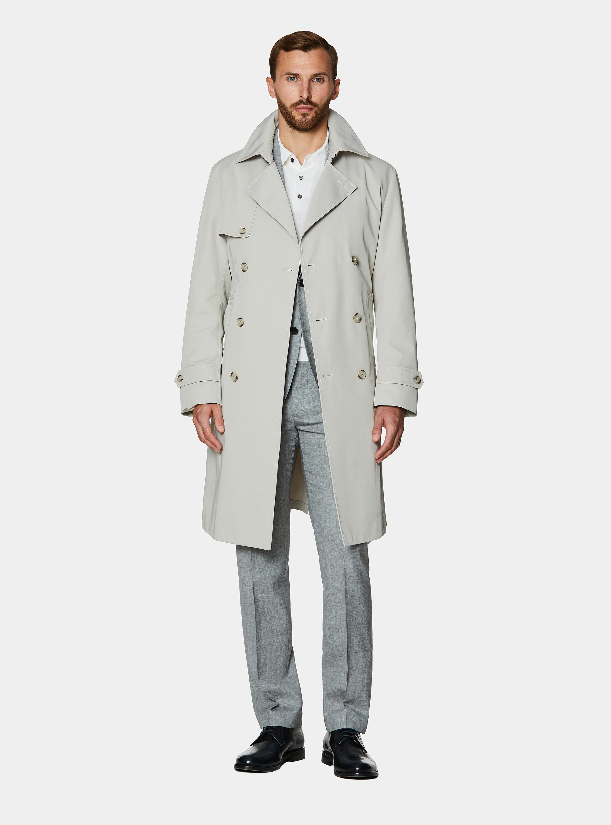 Double-breasted trench coat in cotton twill, ECRU
