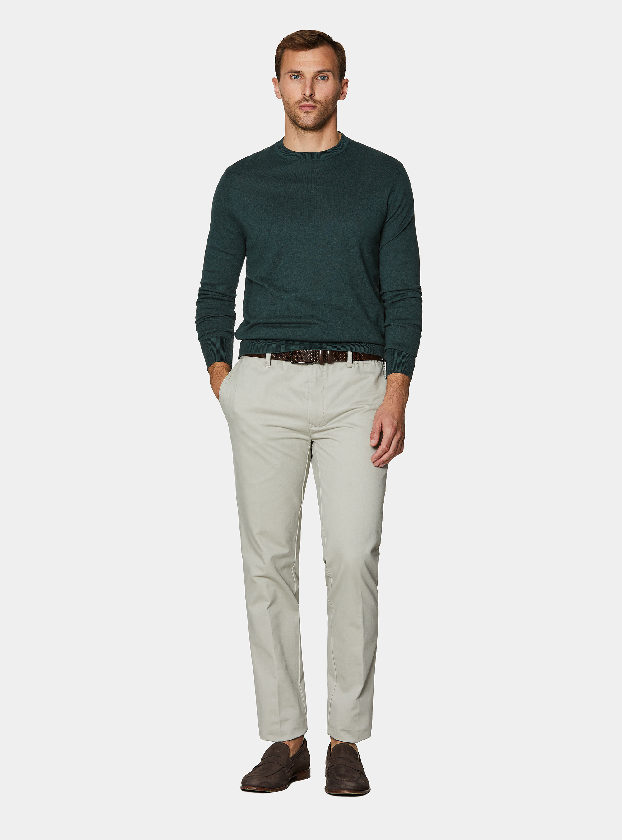 Cotton twill chino trousers, ECRU