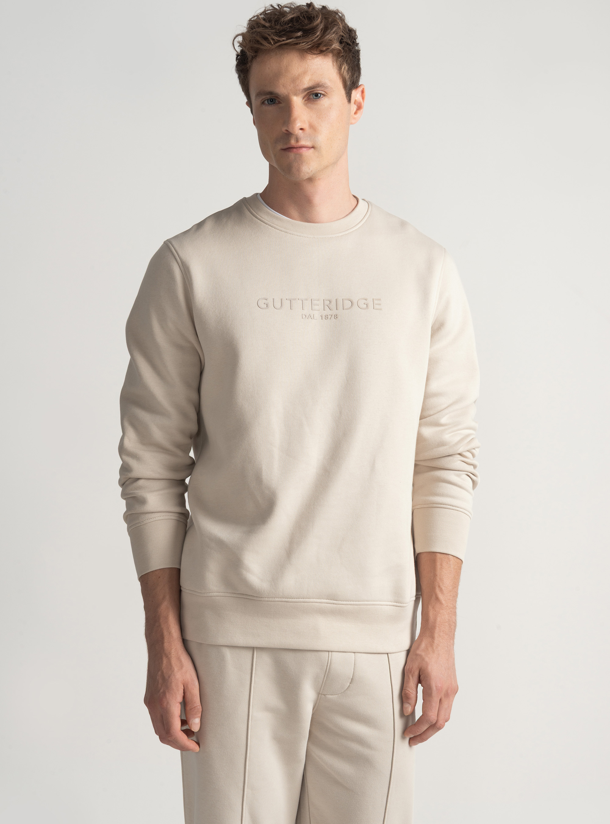 Crew-neck sweatshirt with logo, ECRU
