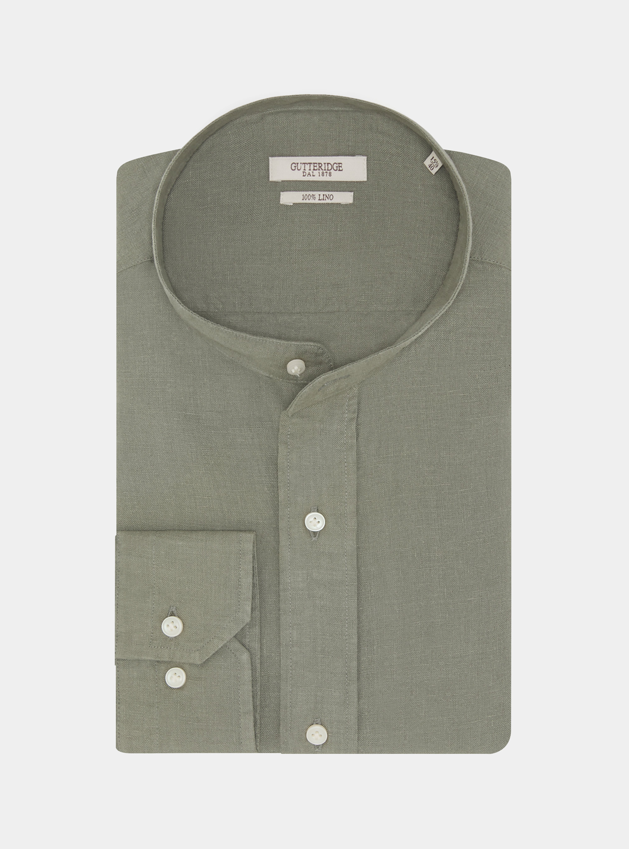 Camicia coreana in puro lino, SALVIA 0602C