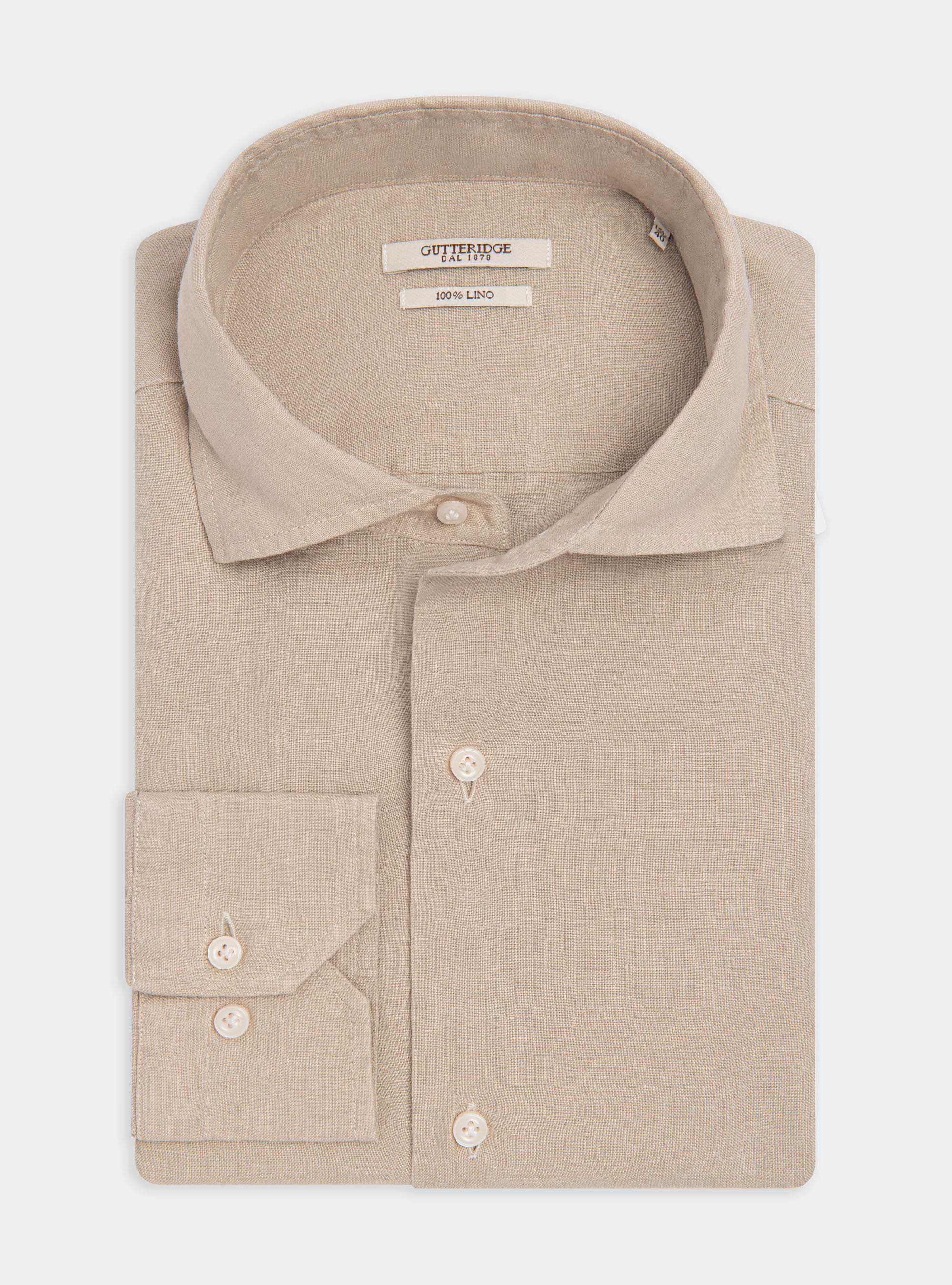 Camicia collo semi francese in puro lino, SABBIA