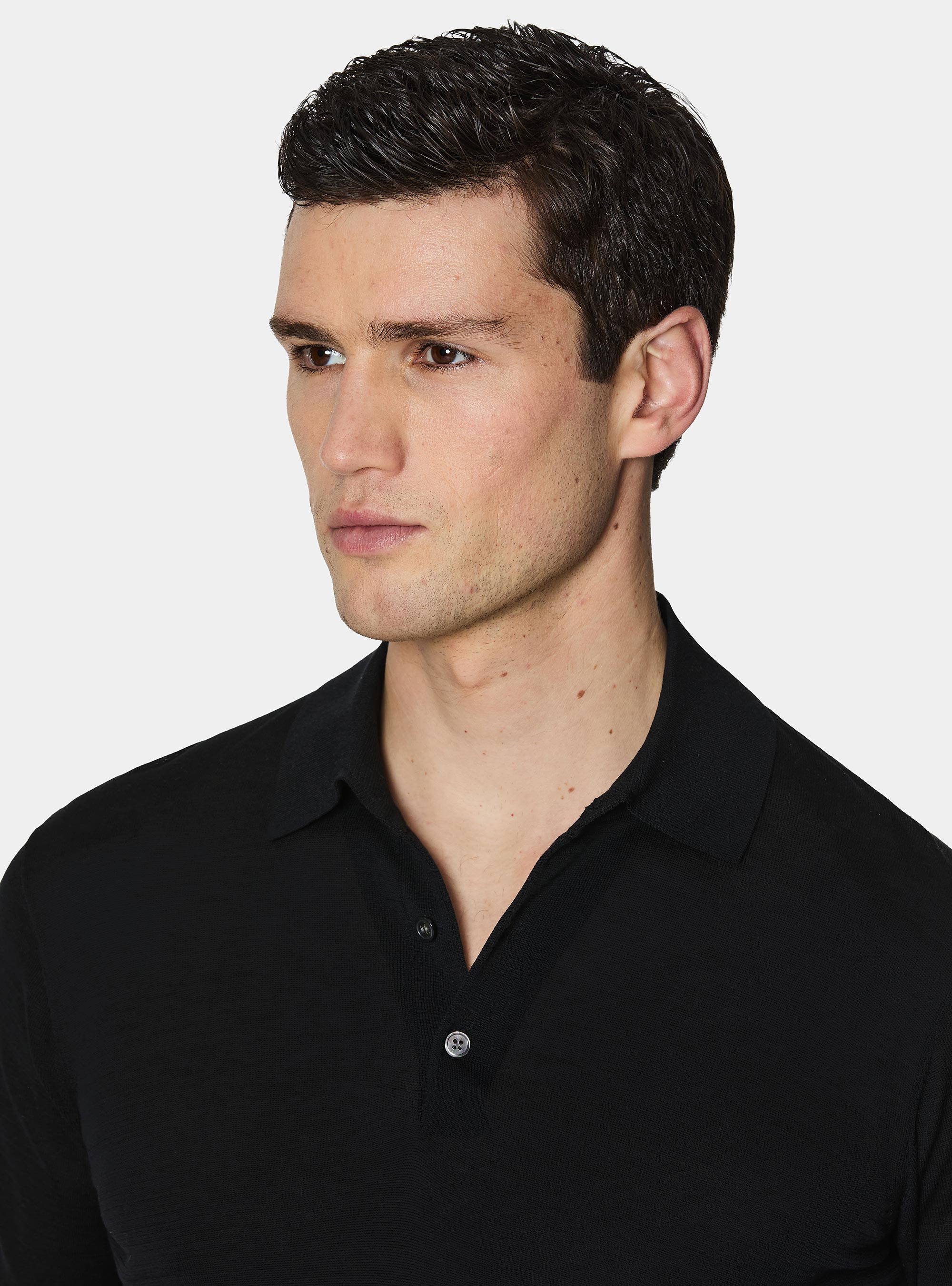 Cotton and silk polo shirt, BLACK