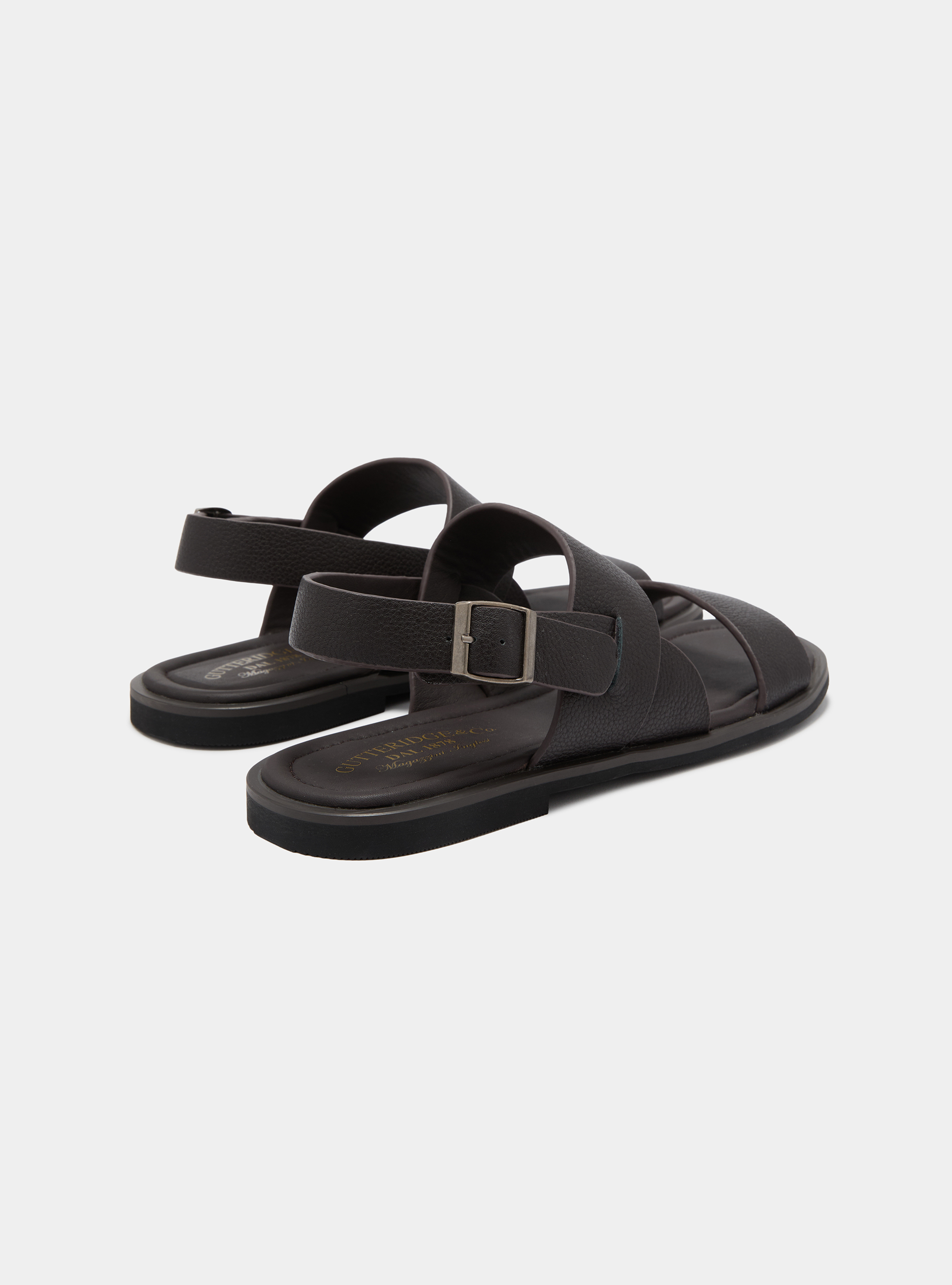Sandals in textured leather, BROWN